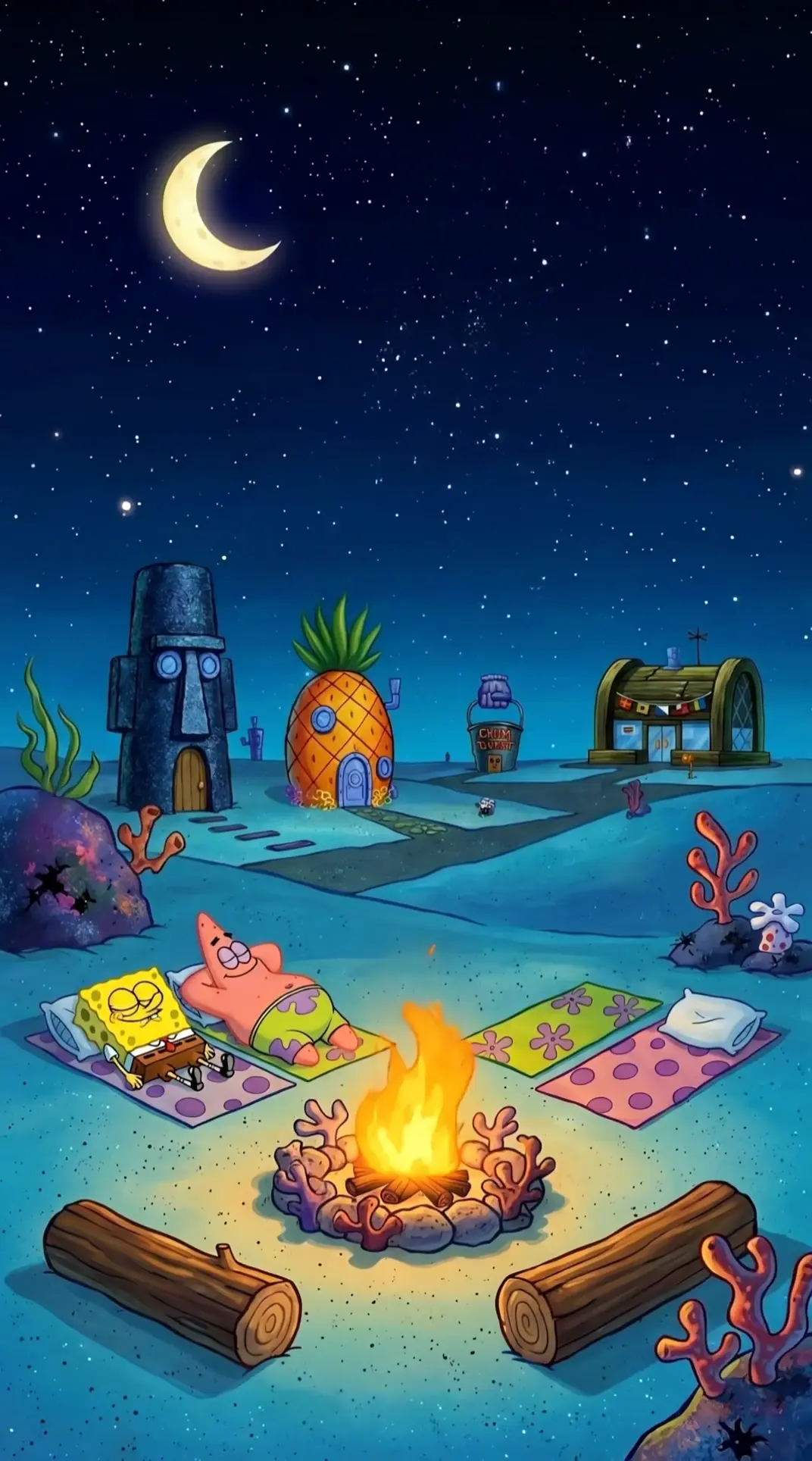 Spongebob and Patrick Campfire Night Cartoon Background