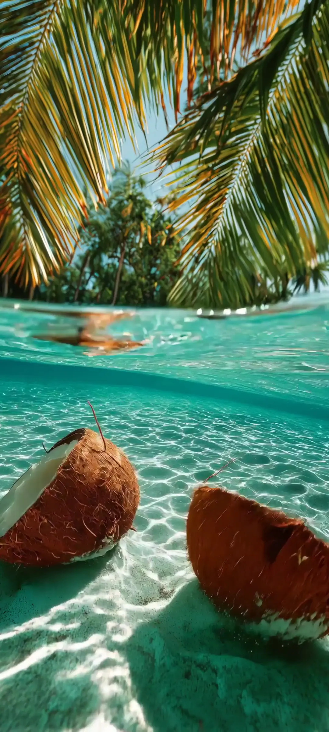 Tropical Coconuts Underwater Beach Nature Wallpaper