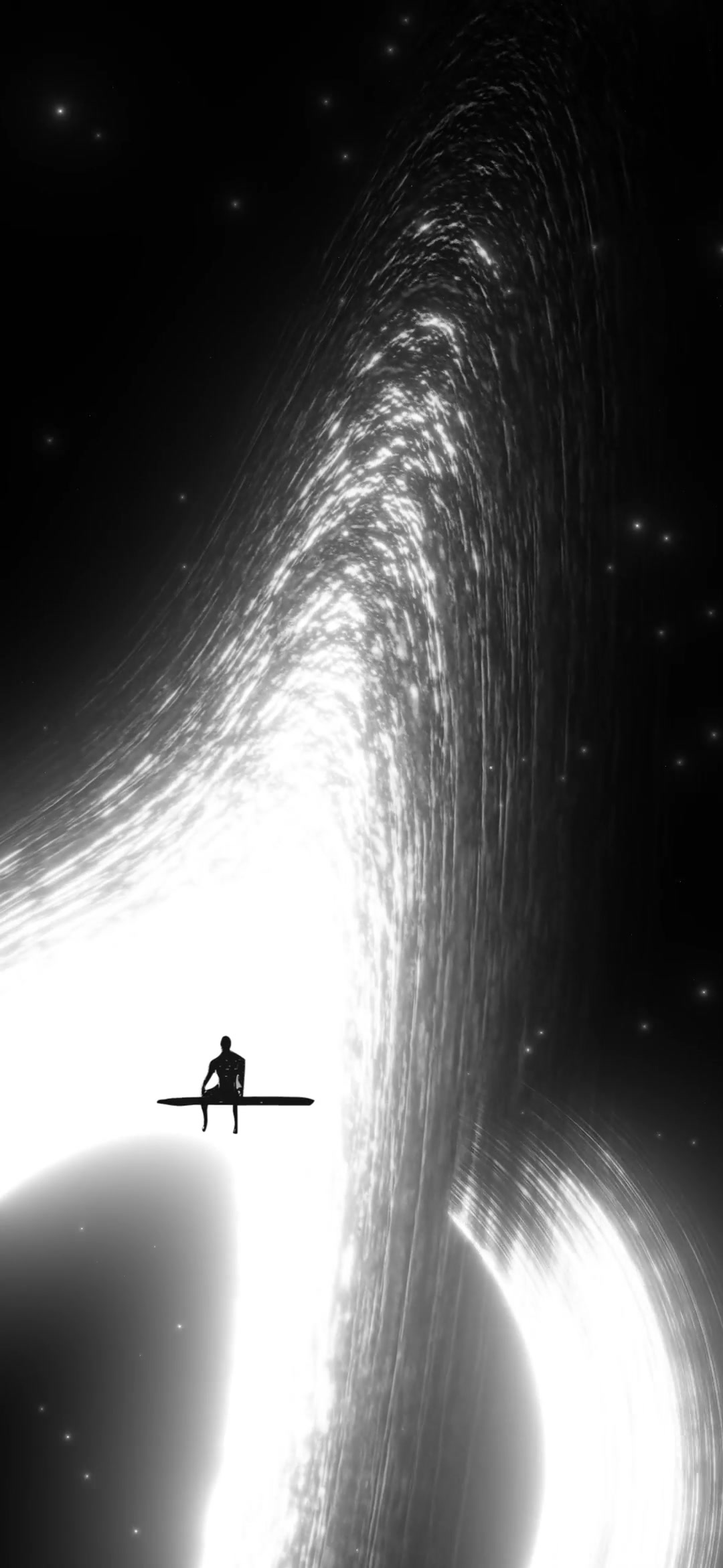 Cosmic Surfer Amidst a Black Hole