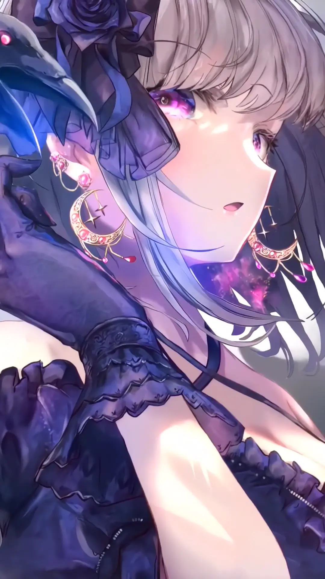 Anime Girl with Glowing Purple Eyes 4K Gothic Wallpaper