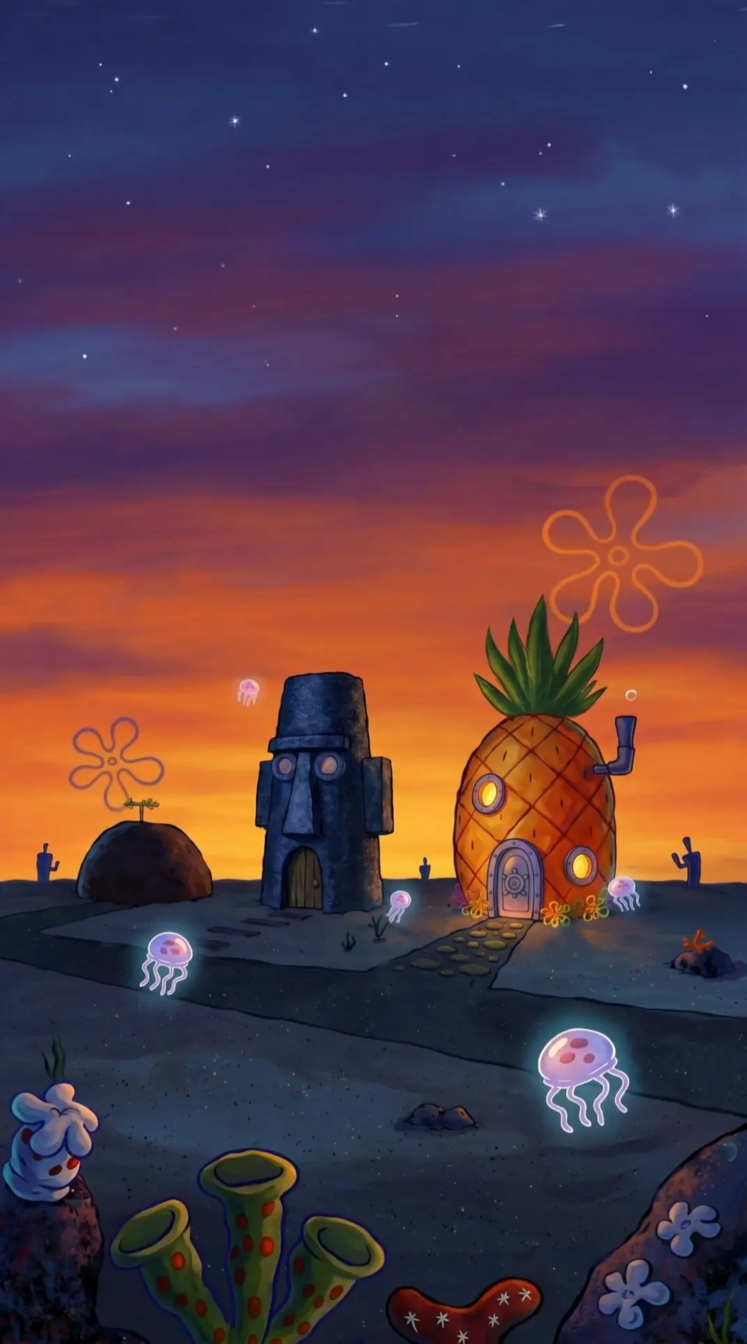 Glowing Jellyfish in Bikini Bottom Spongebob Live Wallpaper