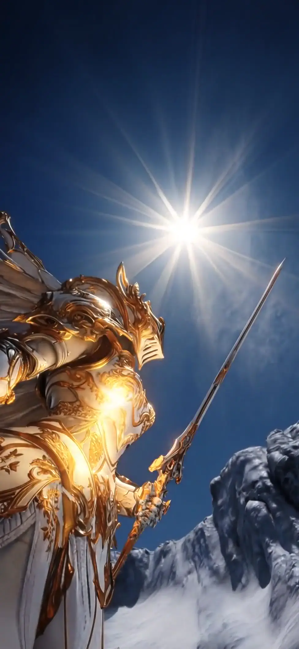 Golden Knight in Sunlit Armor 4K Fantasy Wallpaper