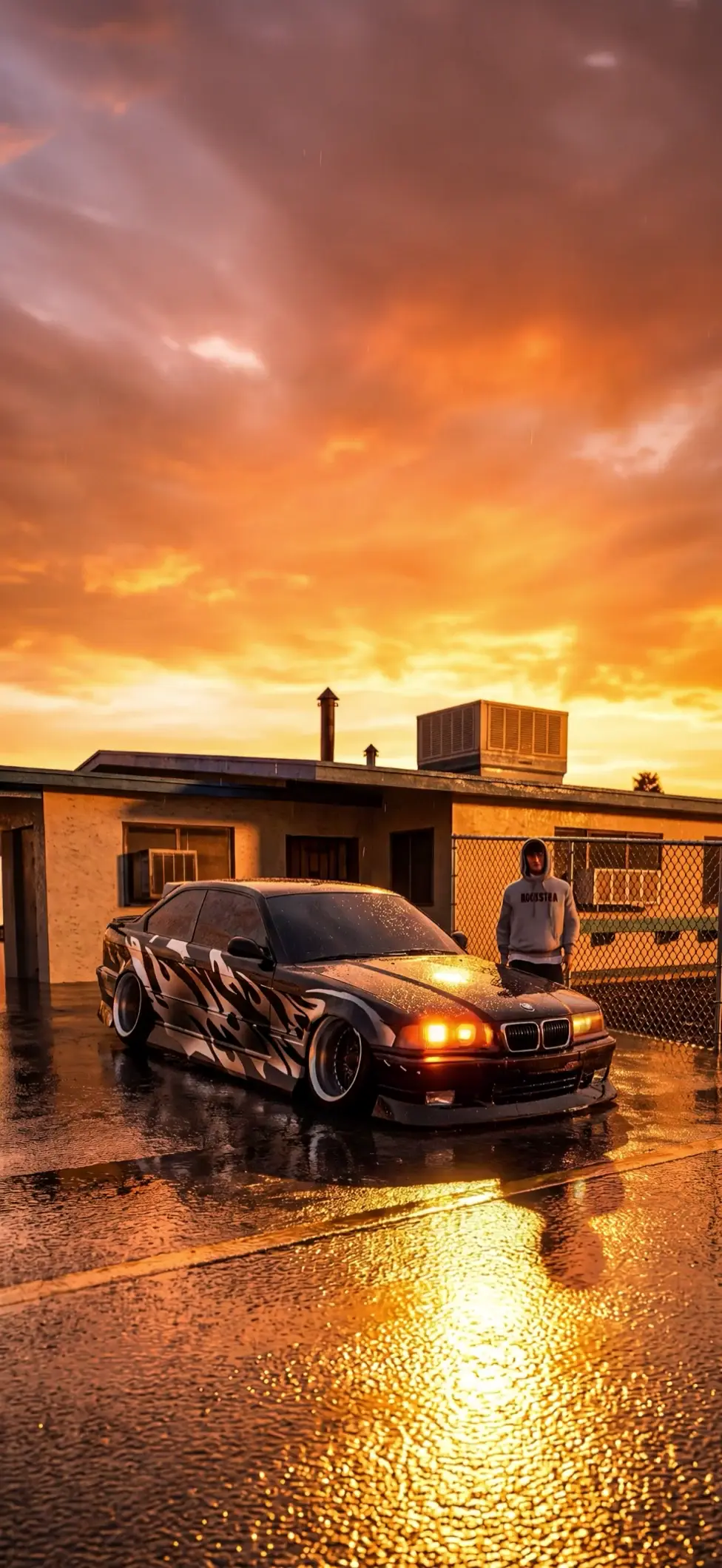 Stanced BMW Car at Sunset in 4K Live Wallpaper