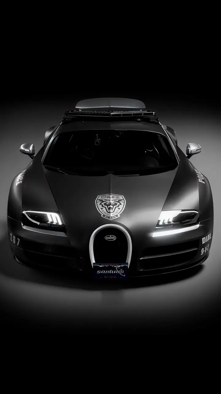 Matte Black Bugatti Police Car 4K Aesthetic Wallpaper