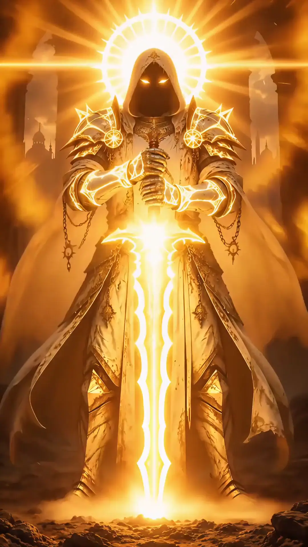 4K Angelic Knight Live Wallpaper with Glowing Sword