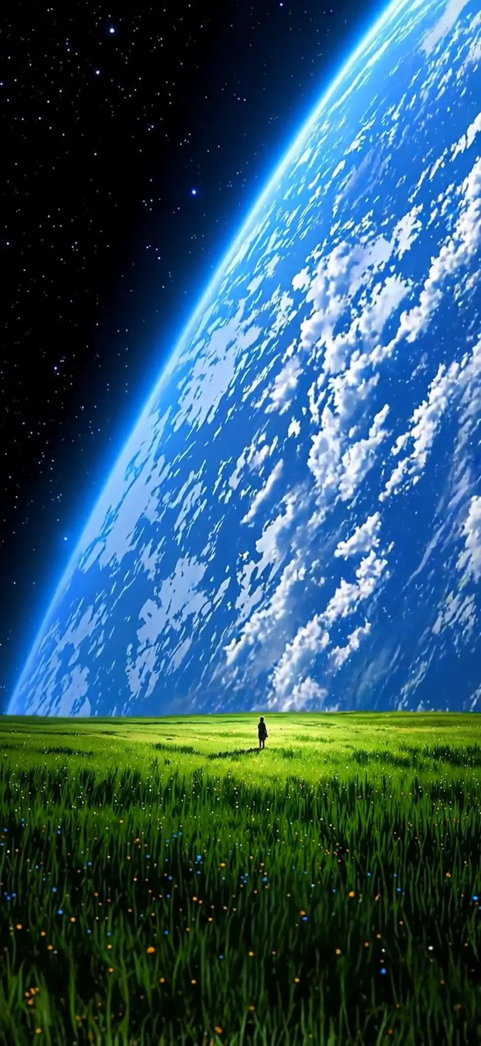 Epic Green Field and Giant Planet Space Wallpaper in 4K
