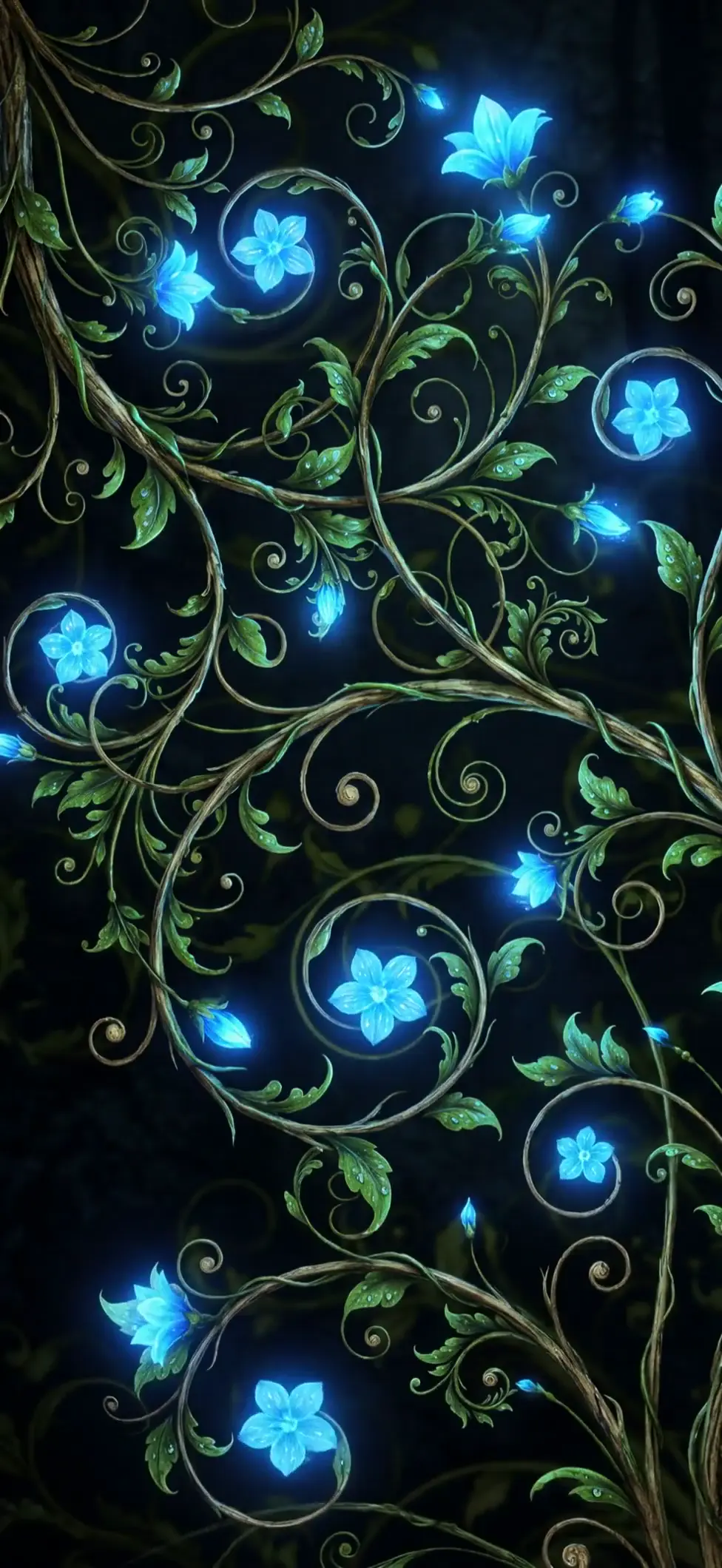 Luminescent Blue Fantasy Flowers Live Wallpaper 4K
