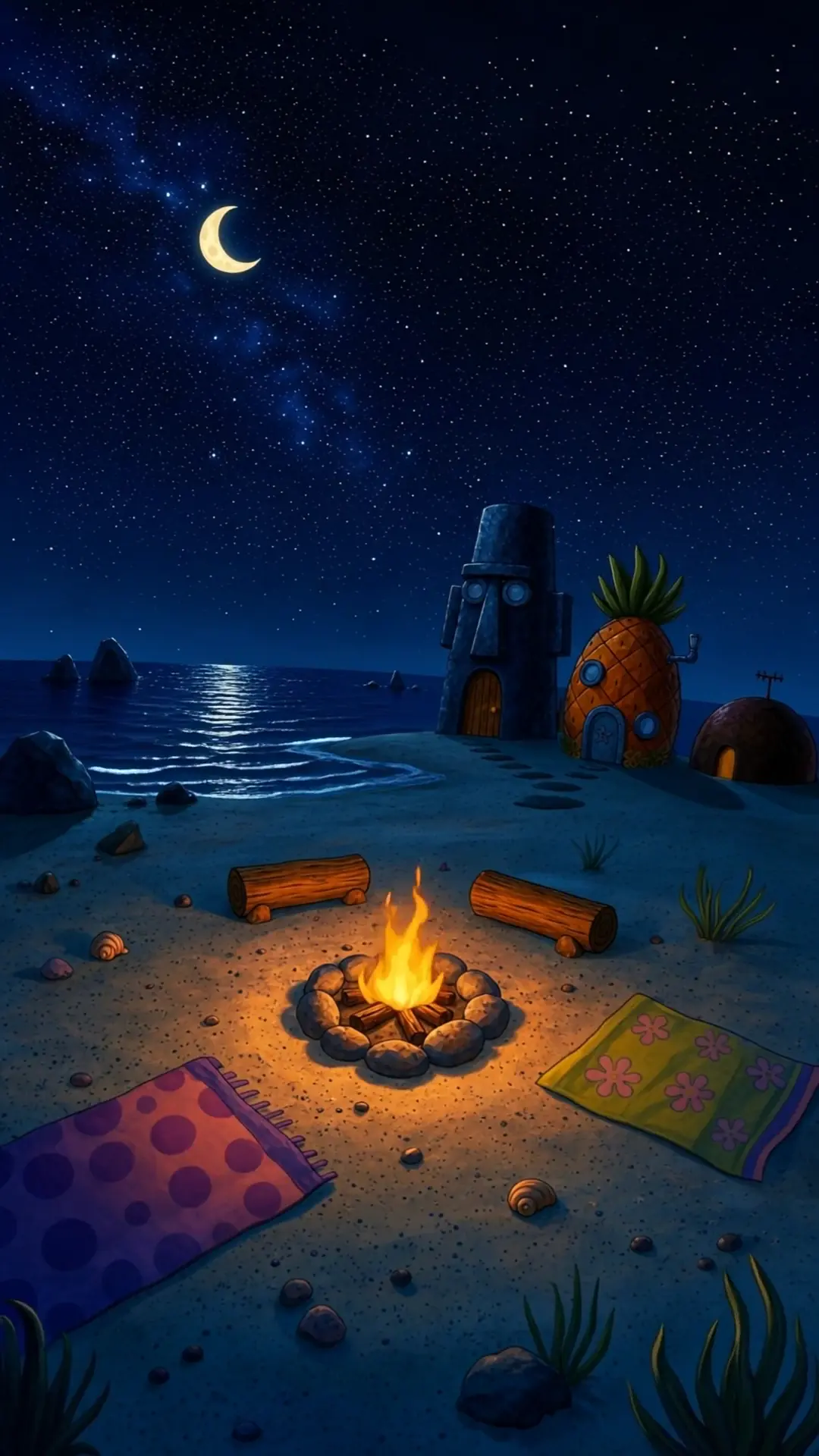 SpongeBob Bikini Bottom Campfire Night Aesthetic Wallpaper