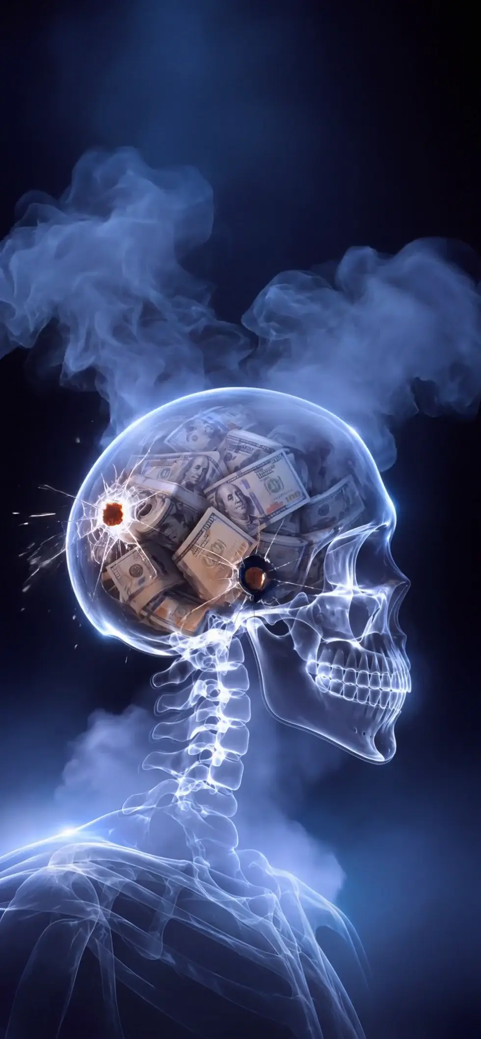 X-Ray Skull with Money and Bullet Holes Live Wallpaper