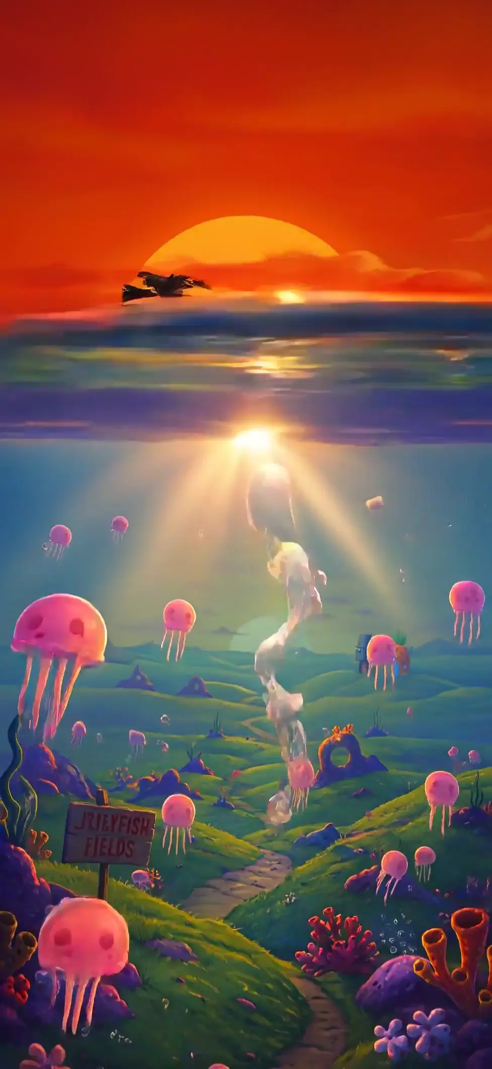 Spongebob Jellyfish Fields Sunset Live Wallpaper in 4K