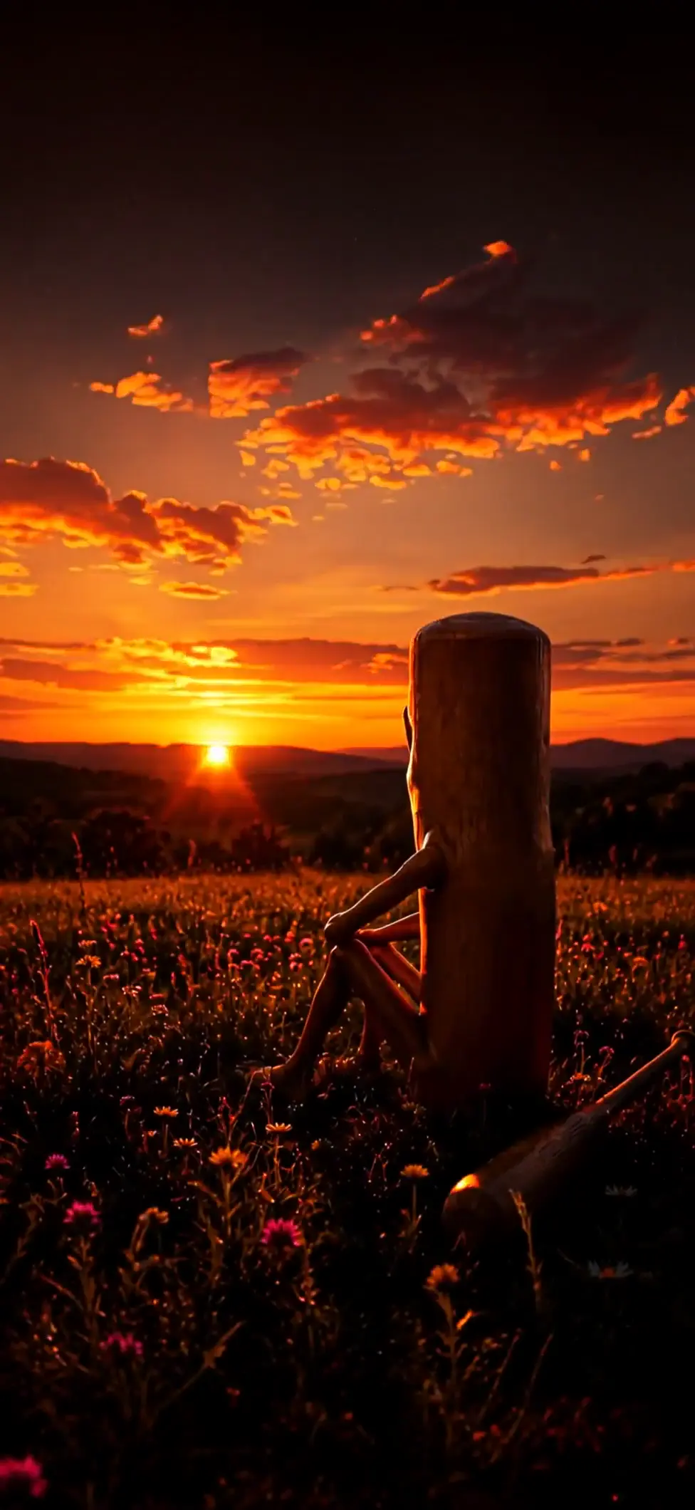 Melancholy Tree Figure at Sunset in Peaceful Field