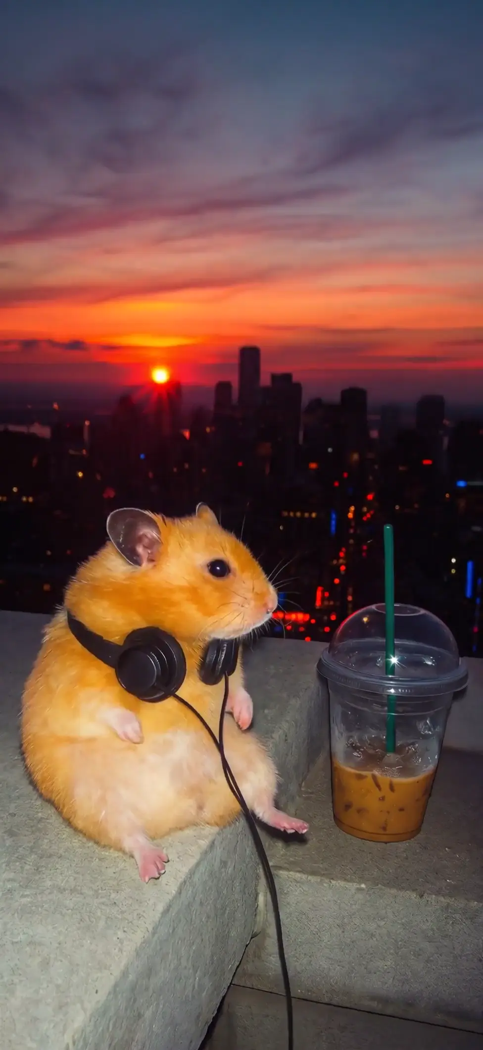 Hamster Headphones City Sunset Hd Live Wallpaper