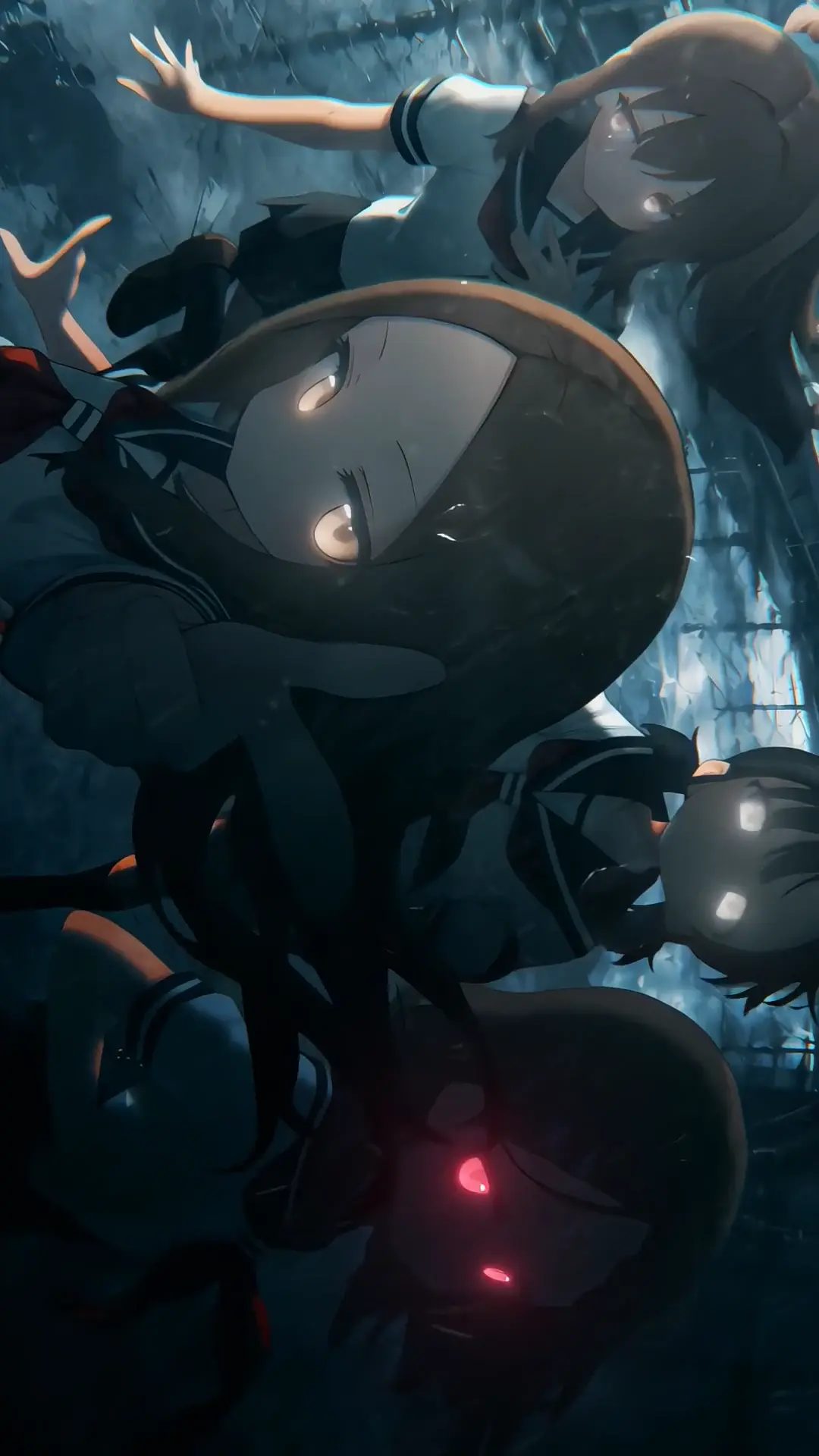 Dark Eerie Anime Girls with Glowing Eyes 4K Wallpaper