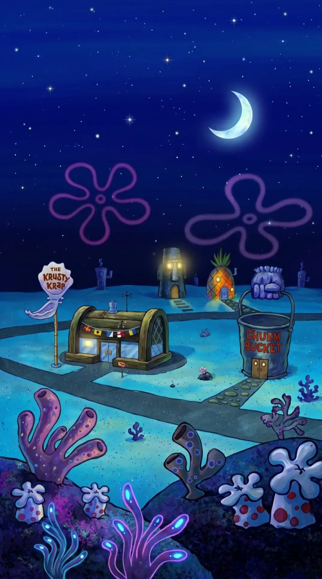 SpongeBob Bikini Bottom Night 4K Cartoon Wallpaper