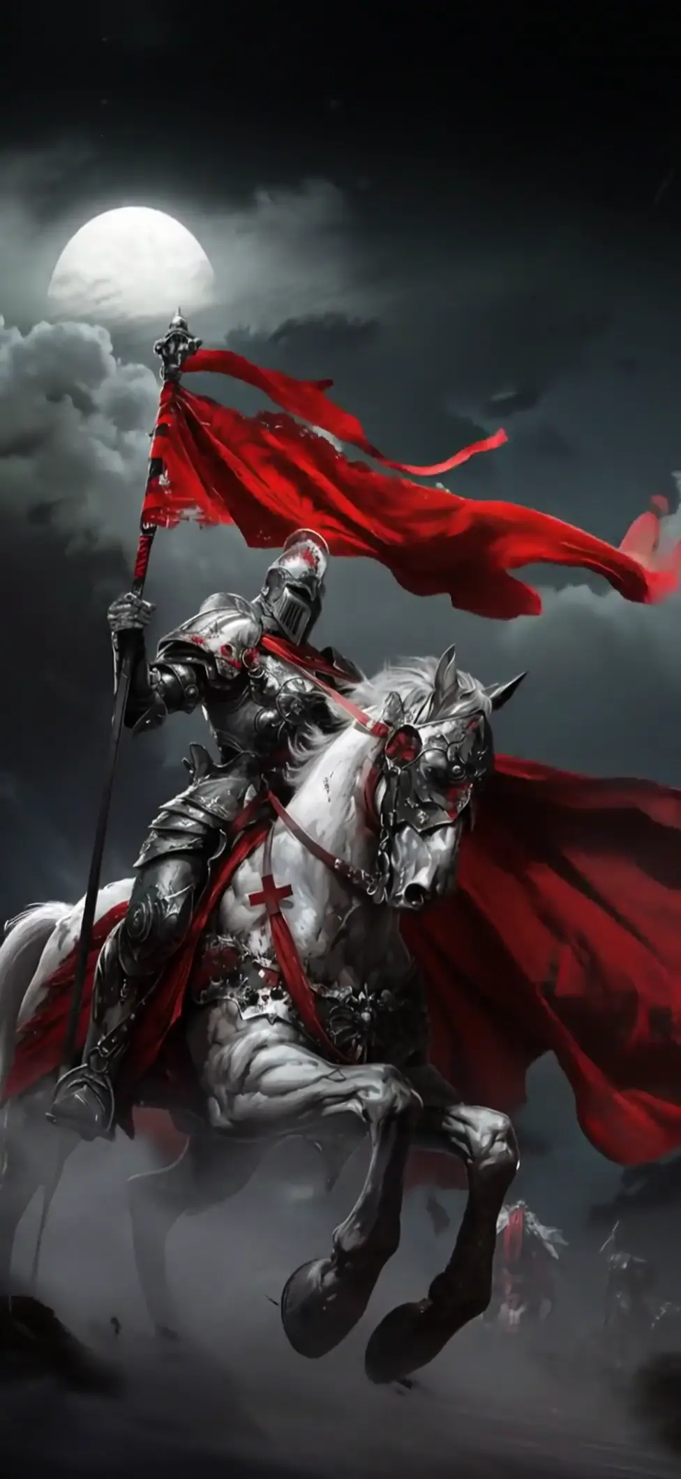 Epic Crusader Knight with Red Banner Live Fantasy Wallpaper