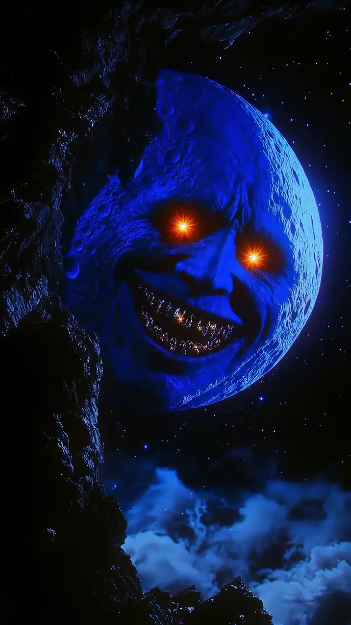 Eerie Nightcore Moon with Glowing Eyes 4K Wallpaper