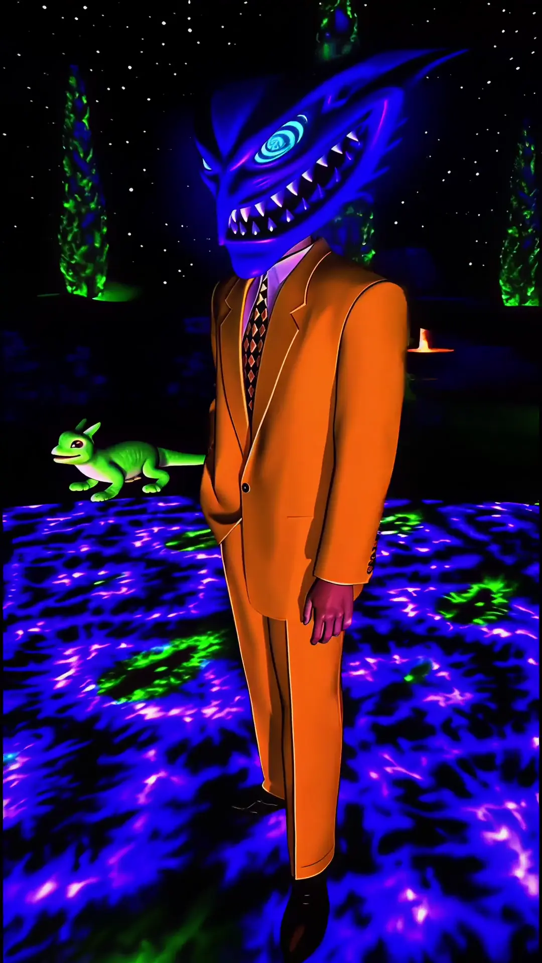 Neon Monster in Orange Suit Fantasy Live Wallpaper