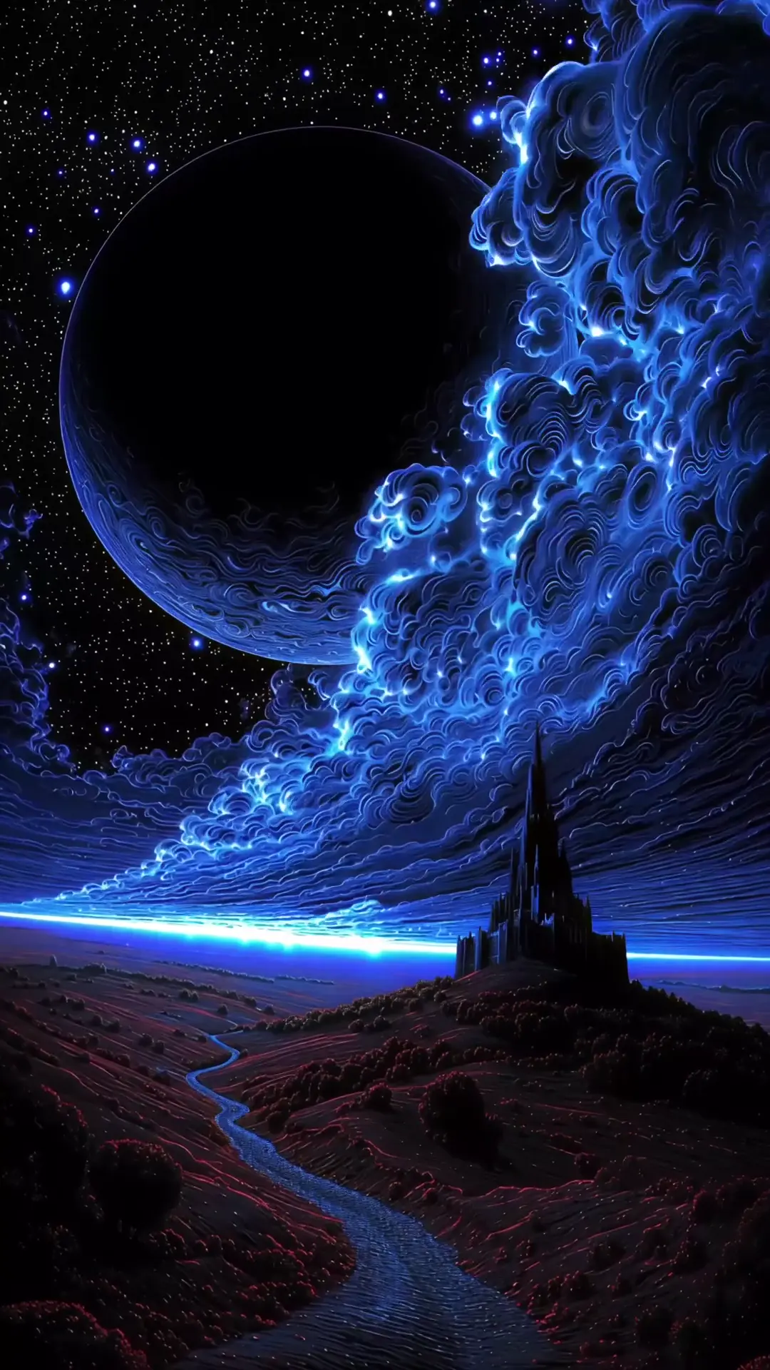 Epic Fantasy Castle Under Dark Planet Live Wallpaper