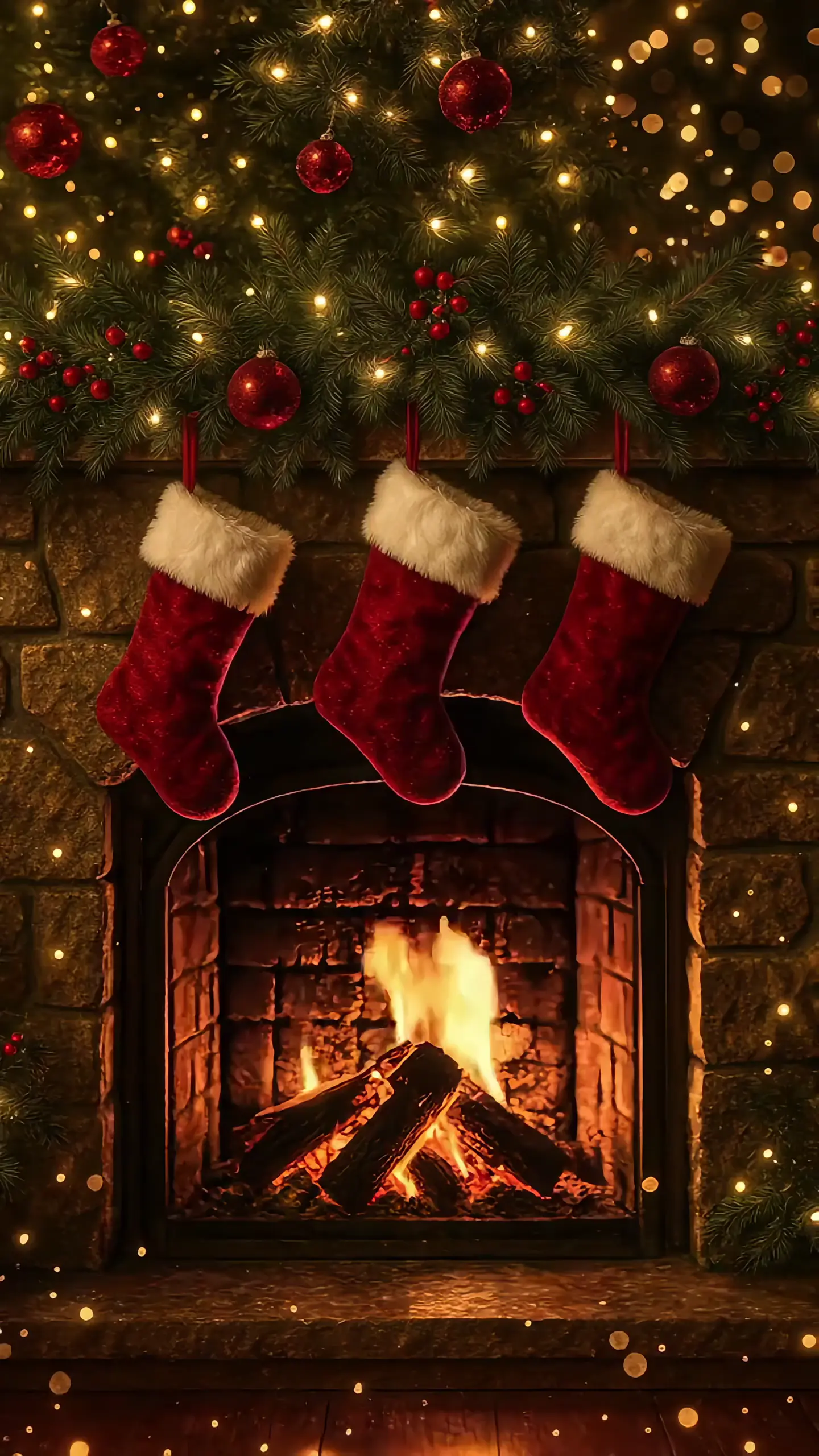 Festive Christmas Fireplace Live Wallpaper