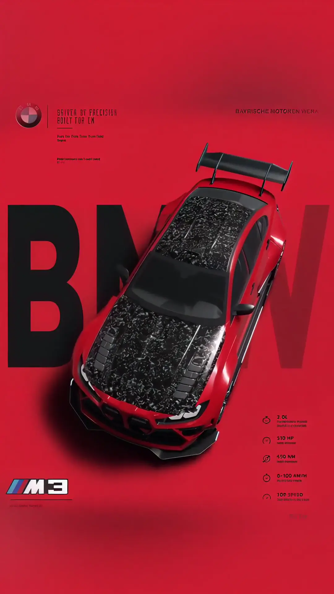 Red BMW M3 with Carbon Fiber Hood 4K Live Wallpaper