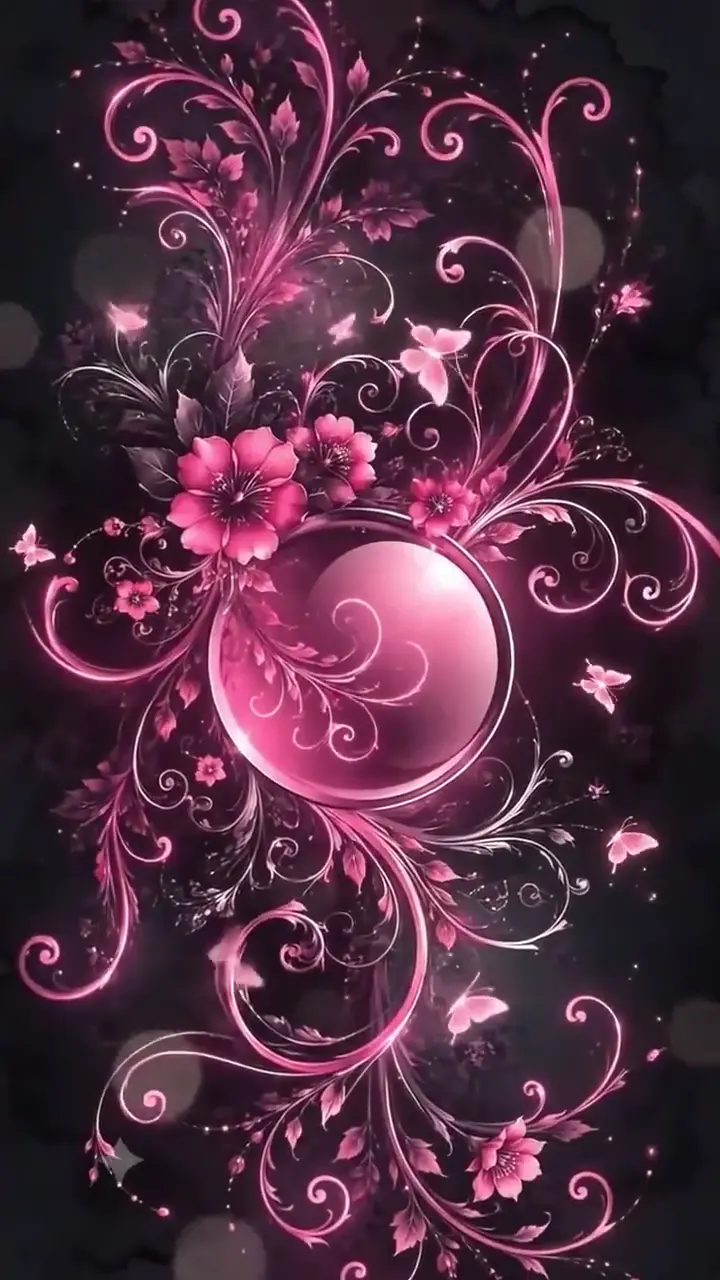 Elegant Pink Floral Swirls Fantasy Live Wallpaper