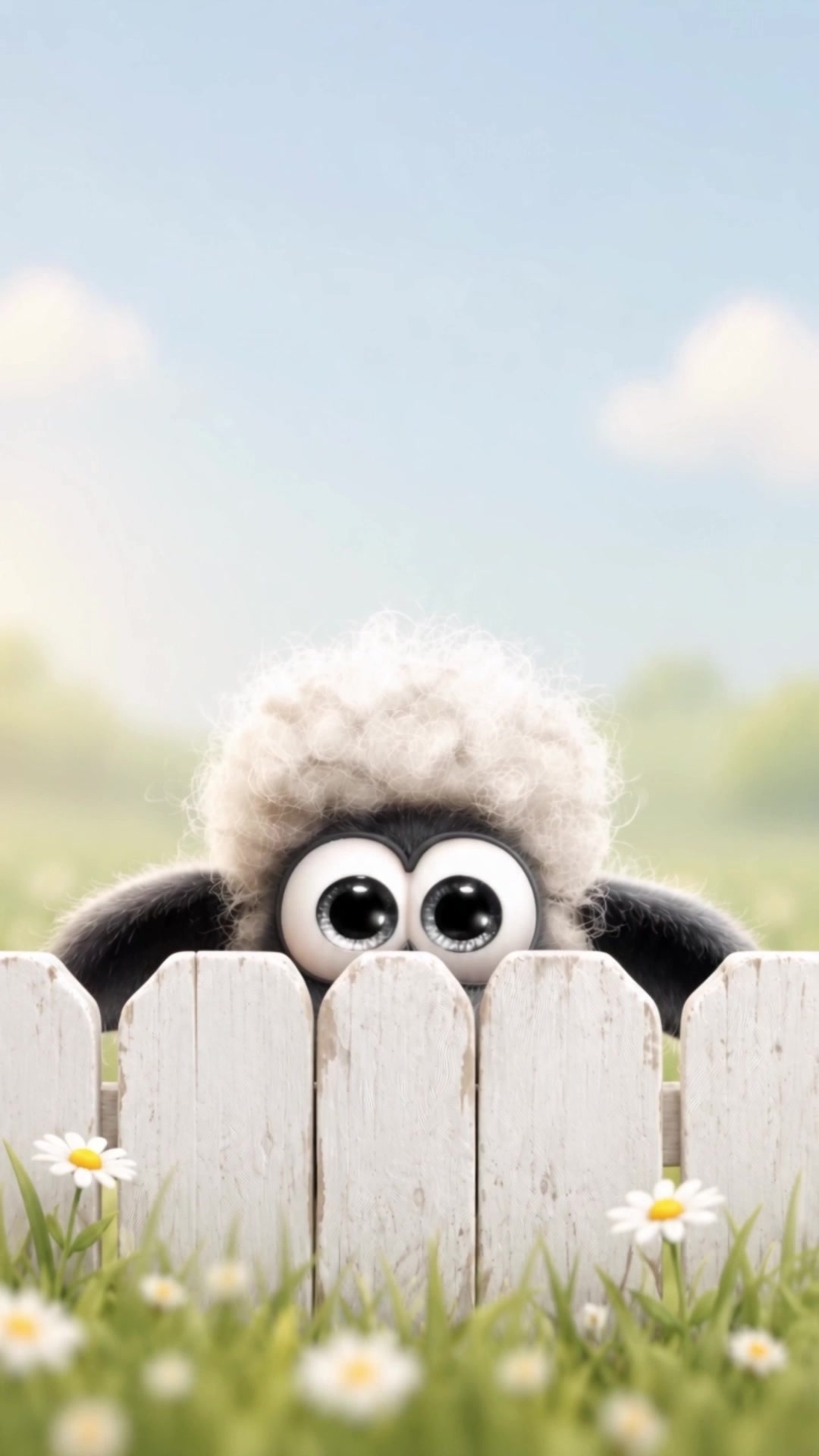 Cute Sheep Peeking Over Fence
