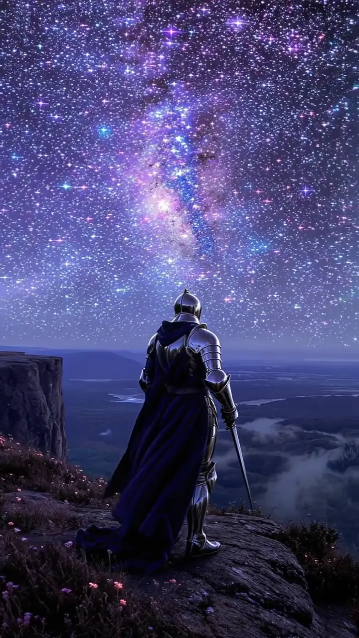 Fantasy Knight Stargazing Galaxy 4K Live Wallpaper