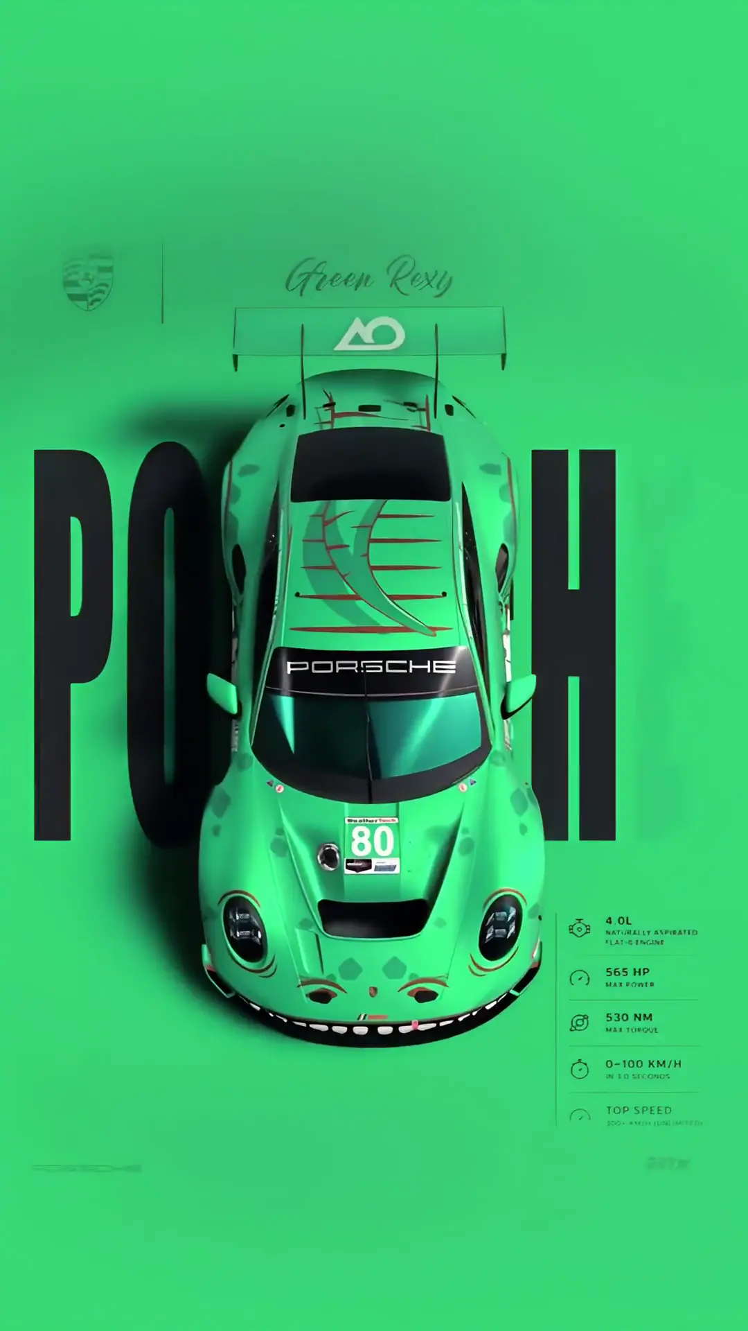 Green Cartoon Porsche 911 Race Car 4K Mobile Wallpaper
