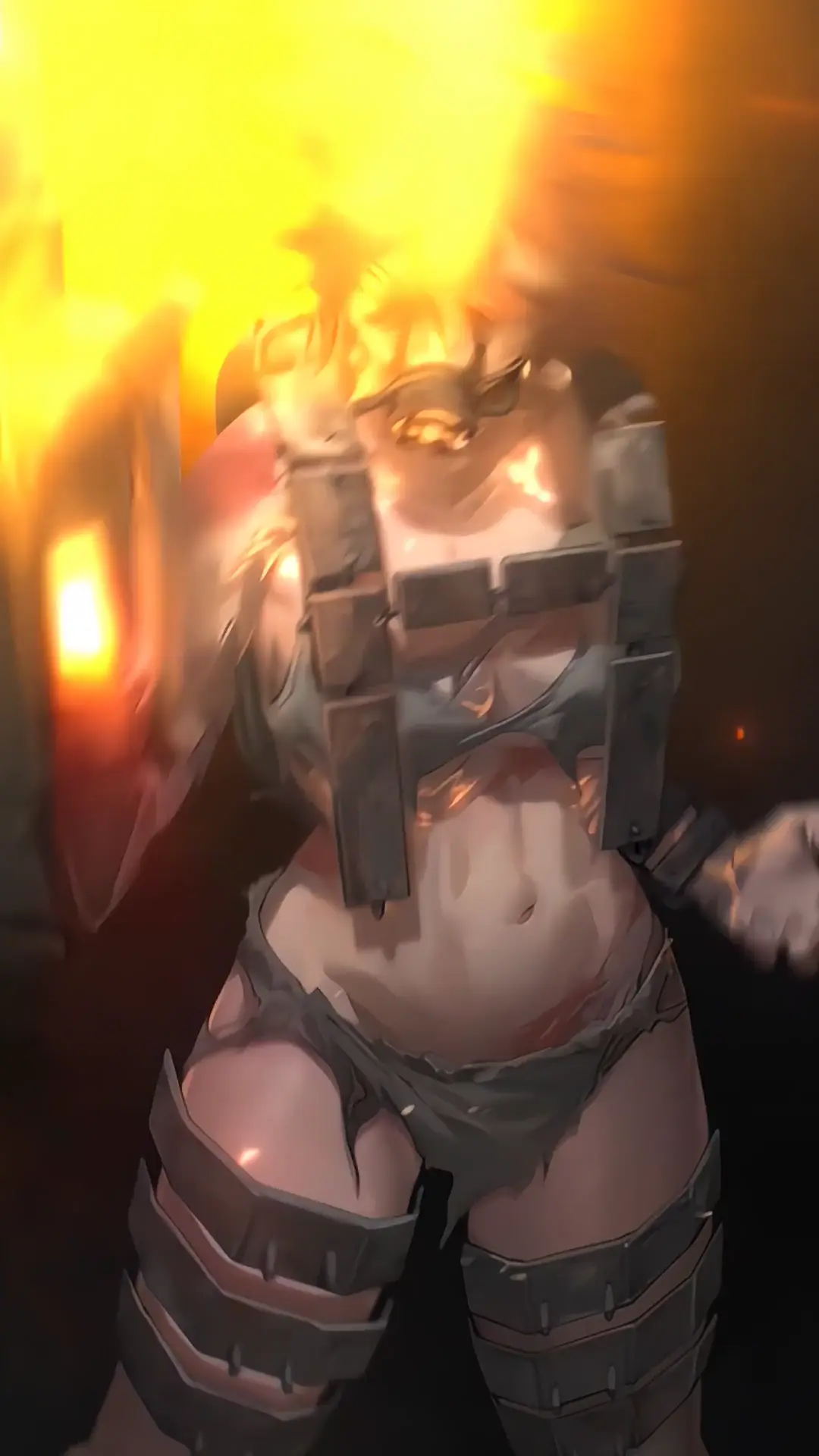 Fiery Anime Gas Mask Warrior 4K Live Wallpaper