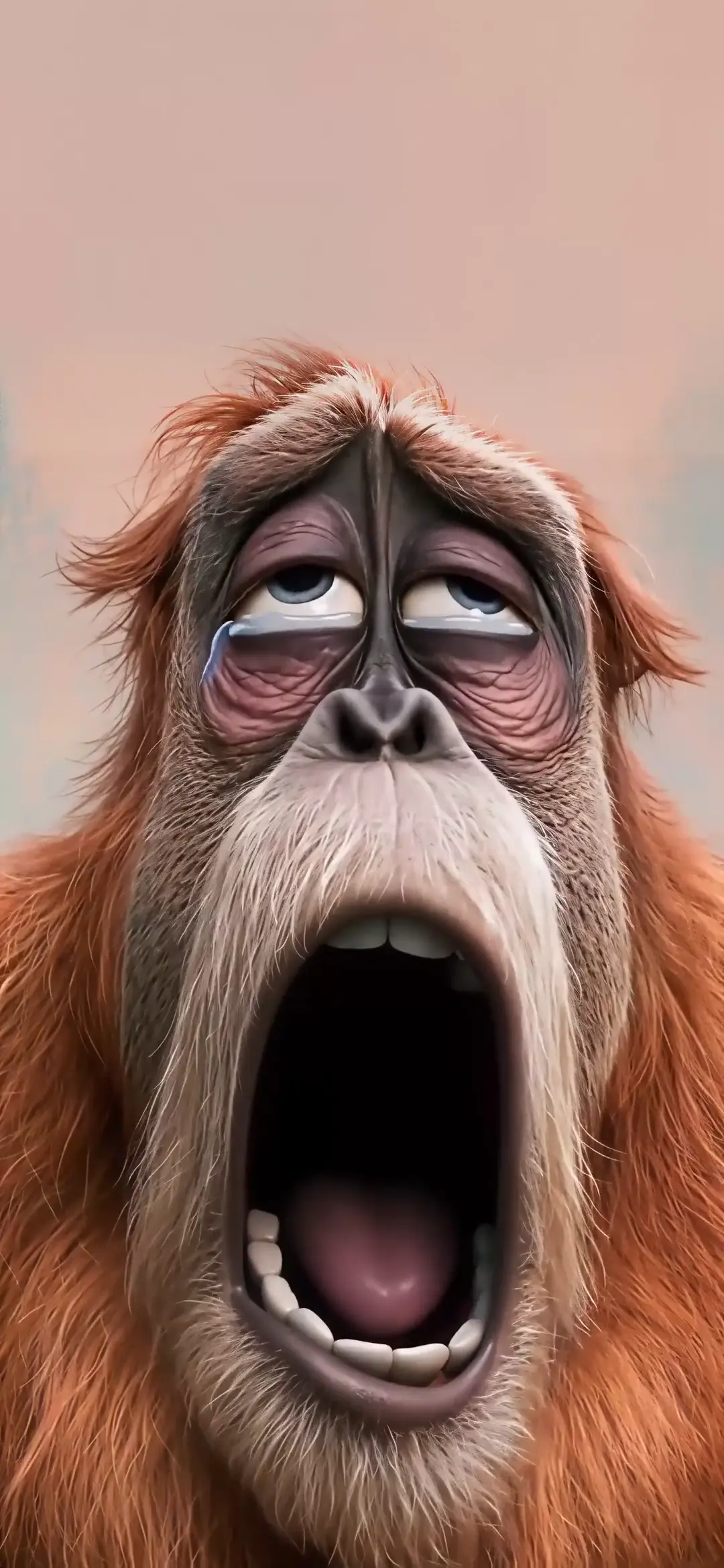 Funny Animated Yawning Orangutan Wallpaper in 4K