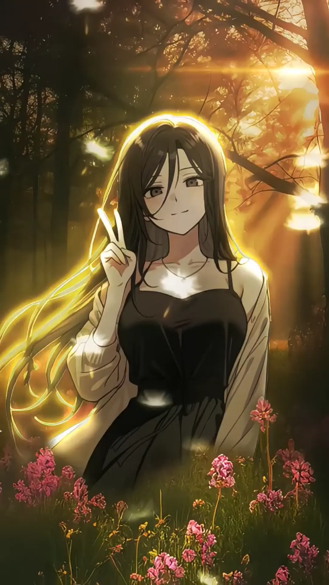 Serene Anime Girl Peace Sign Live Wallpaper in 4K