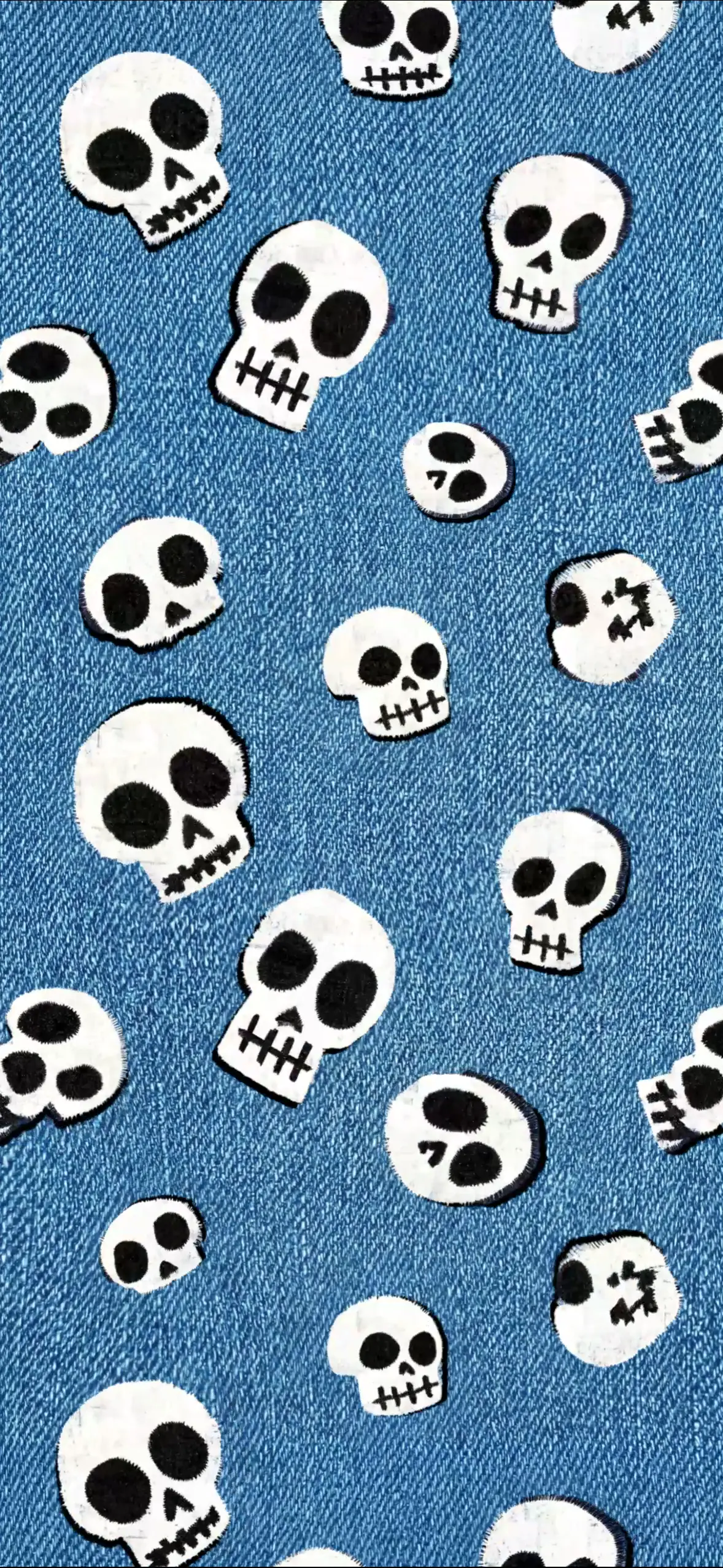 Cute Cartoon Skulls Denim Pattern Live Wallpaper 4K