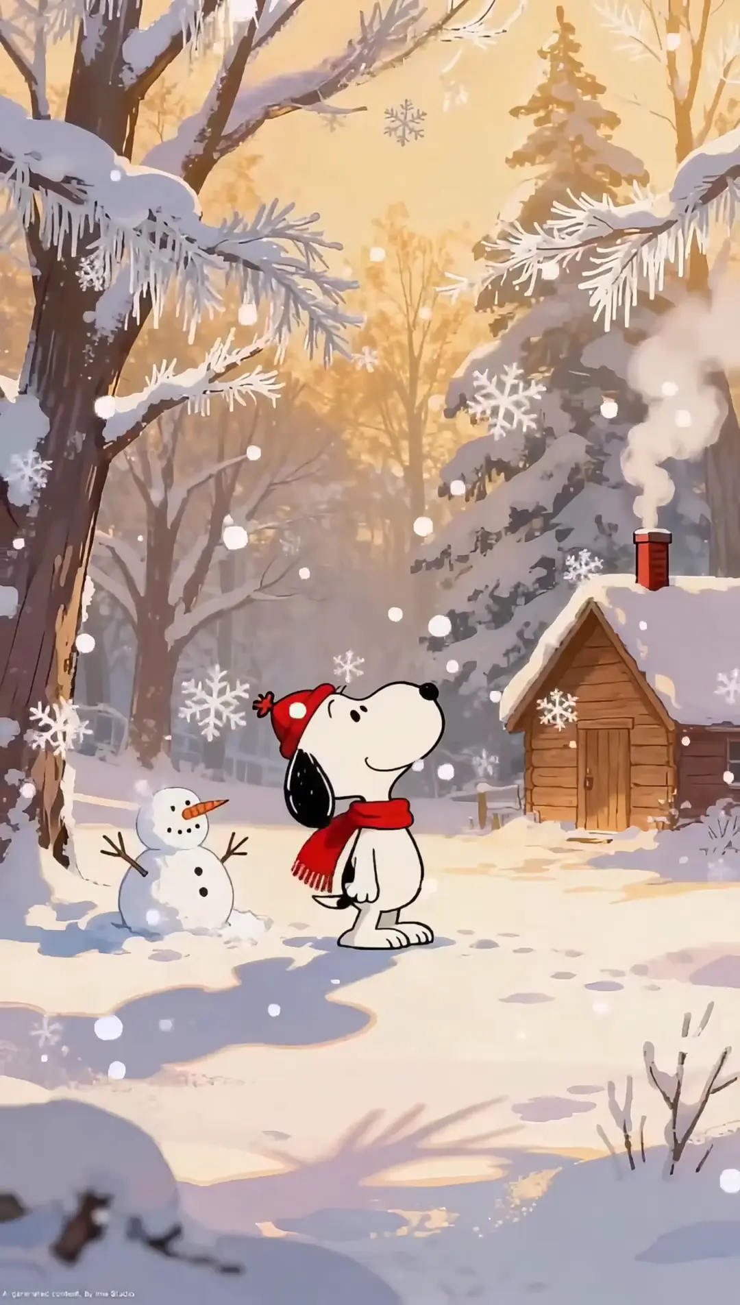 Snoopy Christmas Winter Cabin Live Wallpaper
