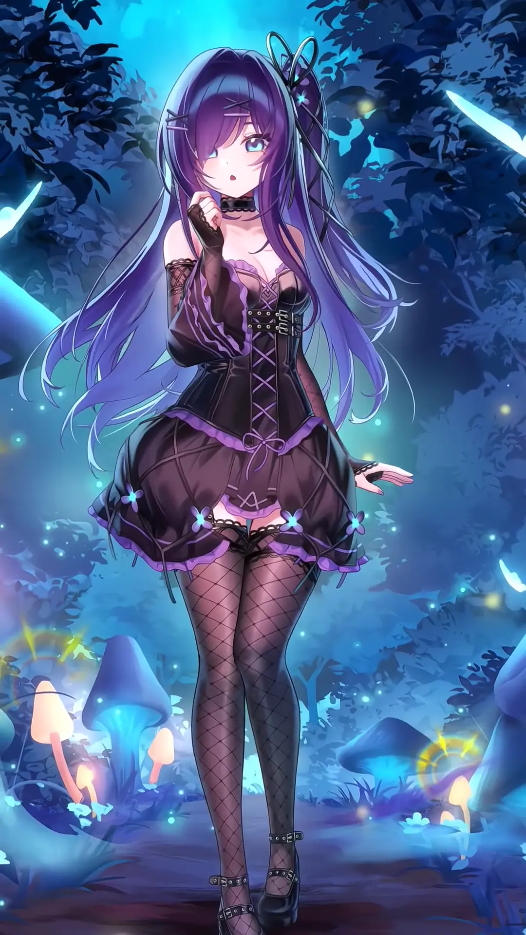 Gothic Anime Girl in Glowing Forest 4K Live Wallpaper