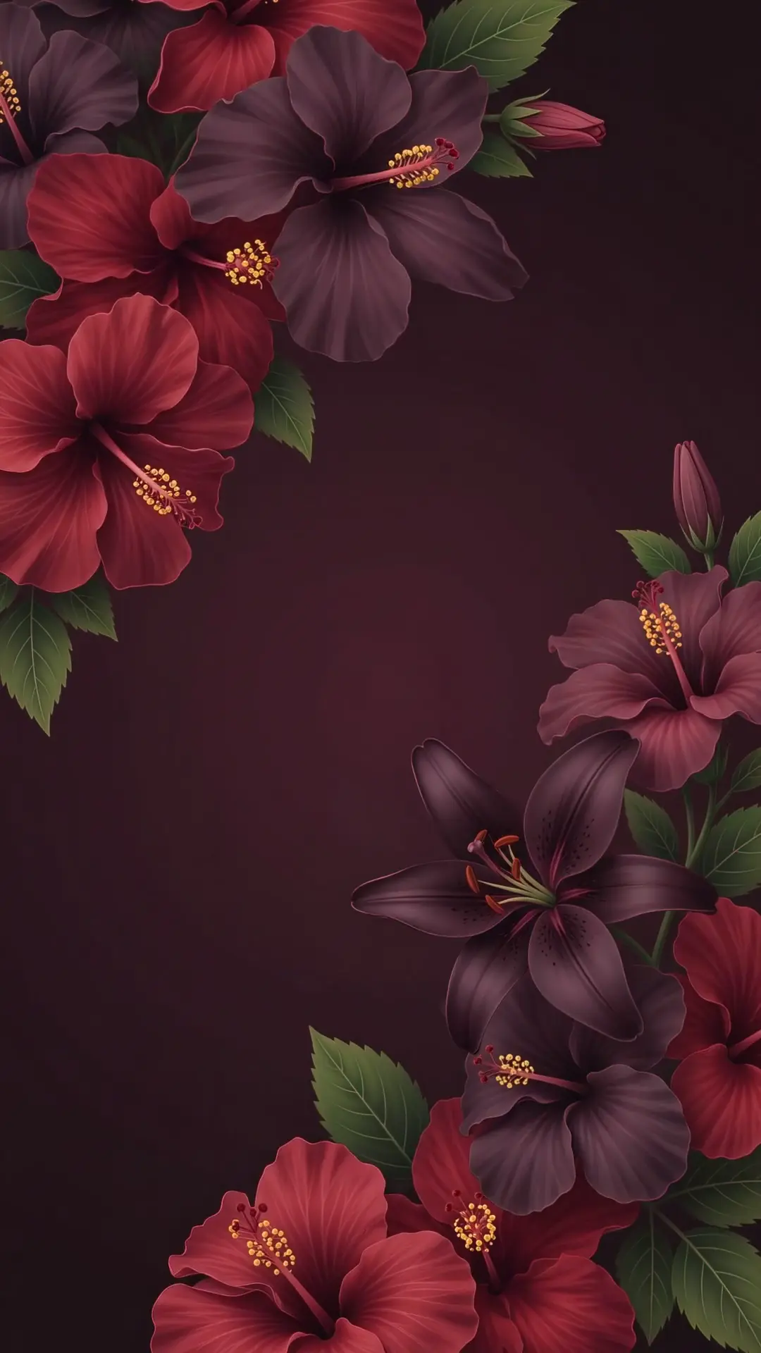 Maroon Hibiscus Floral 4K Live Wallpaper for Mobile