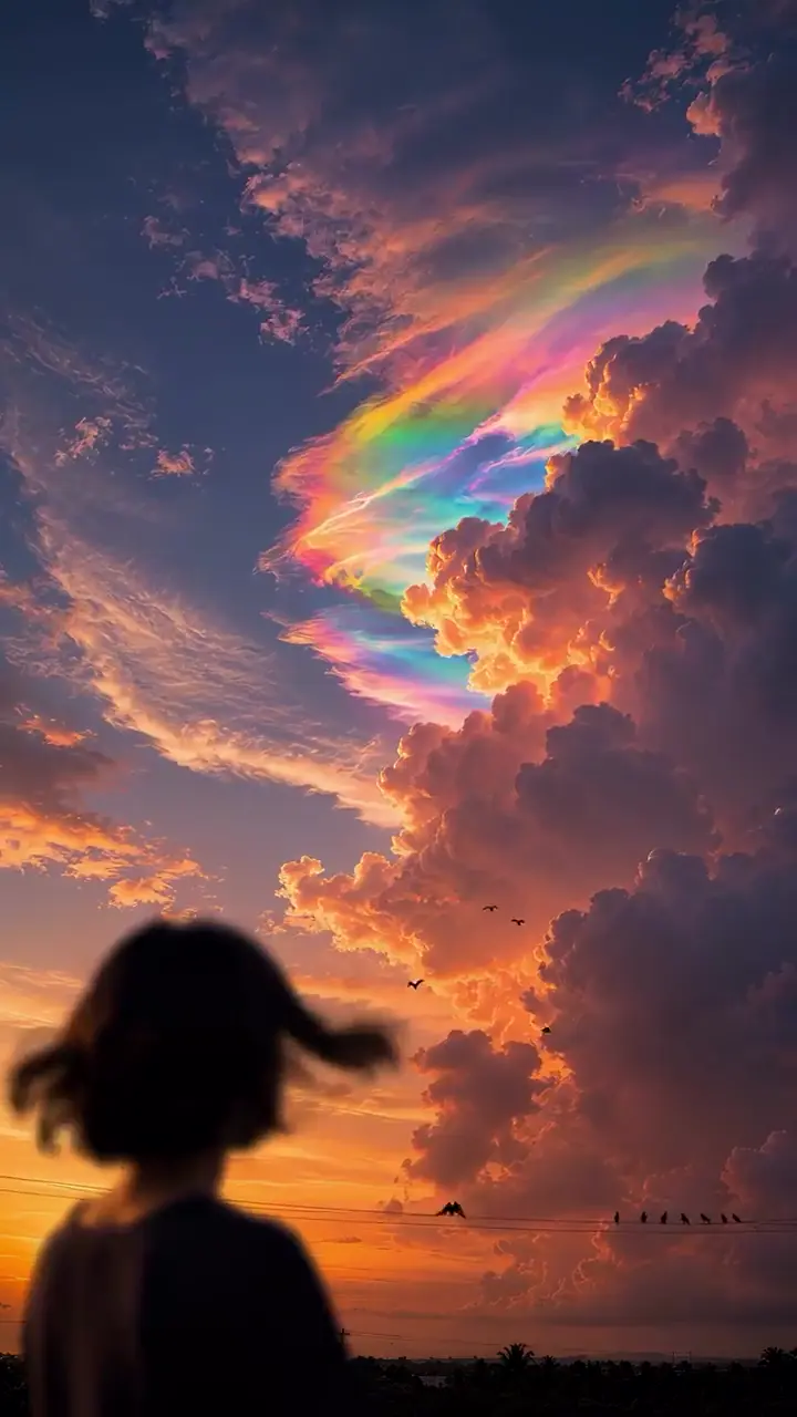 Girl Watching Iridescent Sunset Sky Live Wallpaper