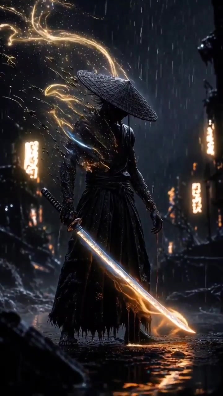 Dark Samurai with Glowing Katana