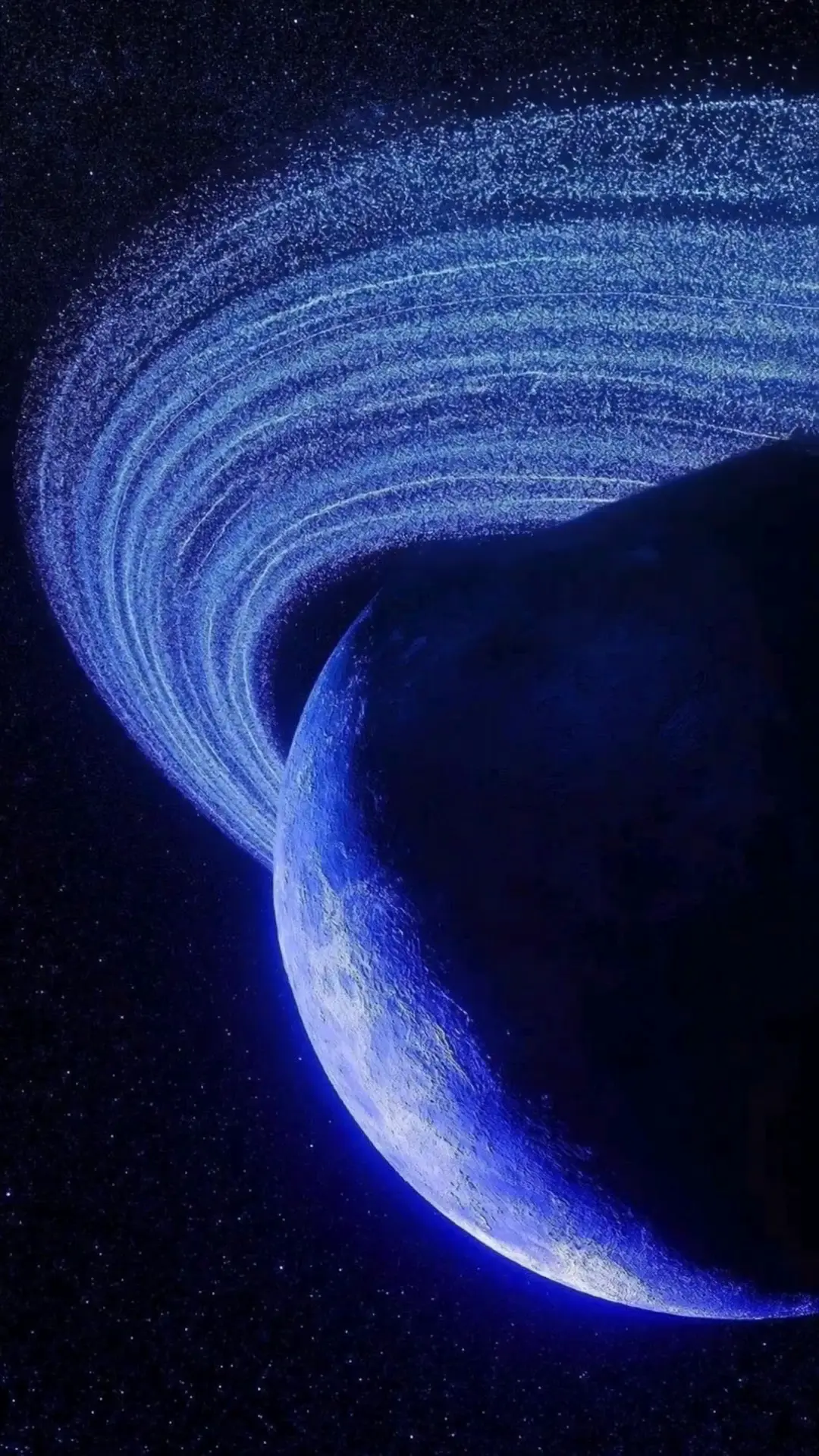 Deep Blue Nebula Planet with Rings 4K Space Wallpaper