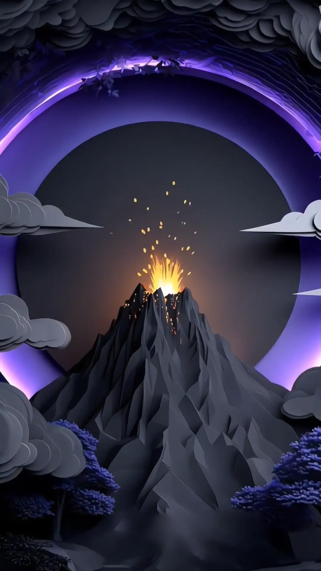 Purple Glow Volcano Eruption 4K Live Wallpaper