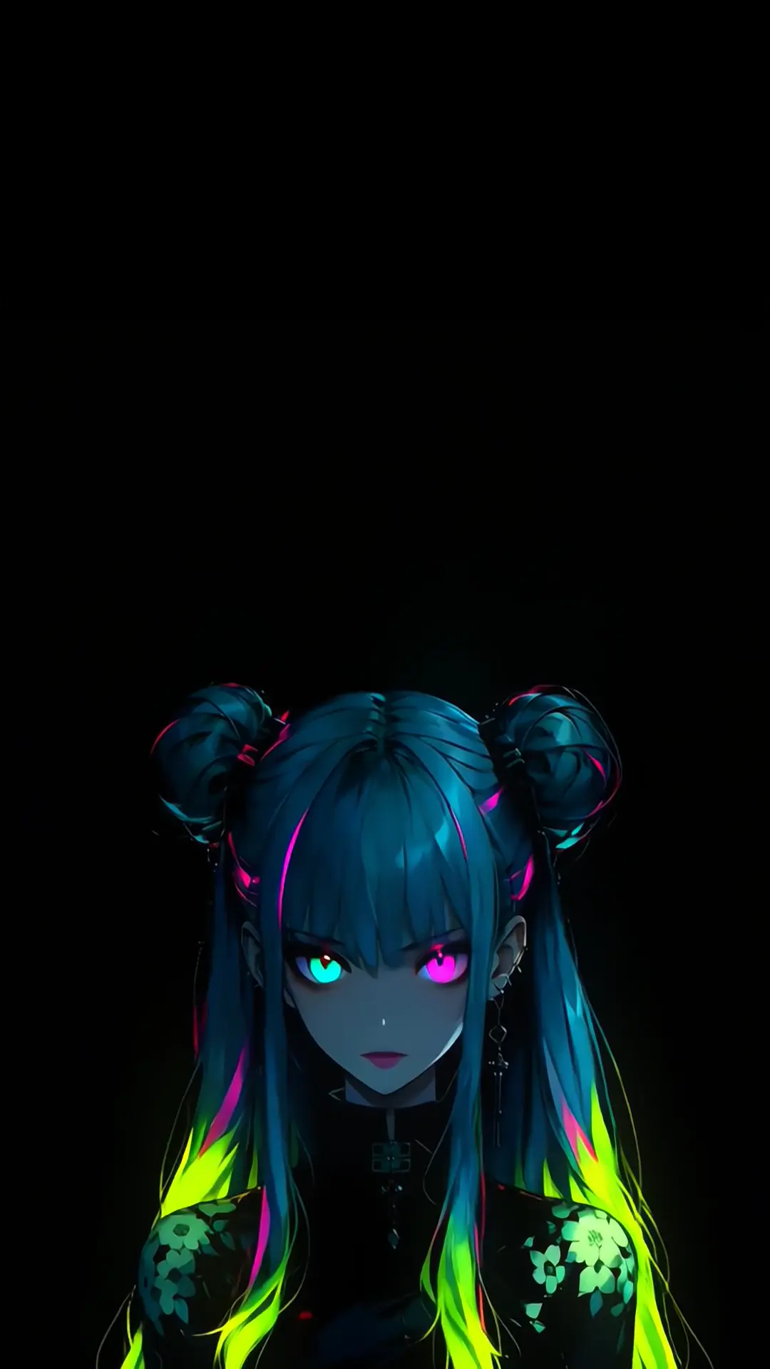 Cyberpunk Anime Girl AMOLED Neon 4K Wallpaper
