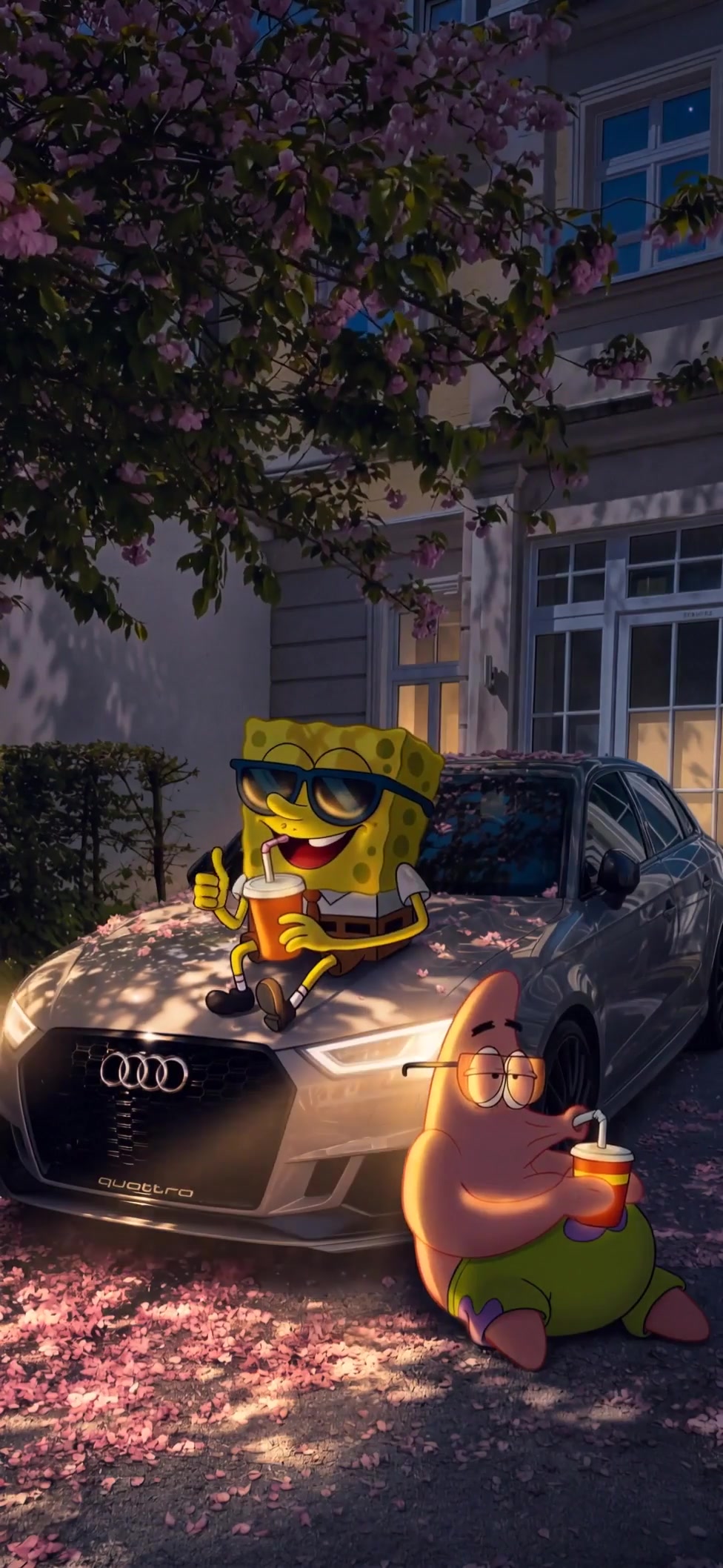 Spongebob and Patrick Relaxing with Drinks