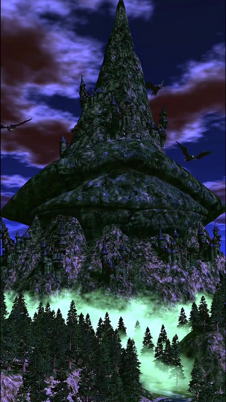 Mystic Mountain Peak with Castle and Bats
