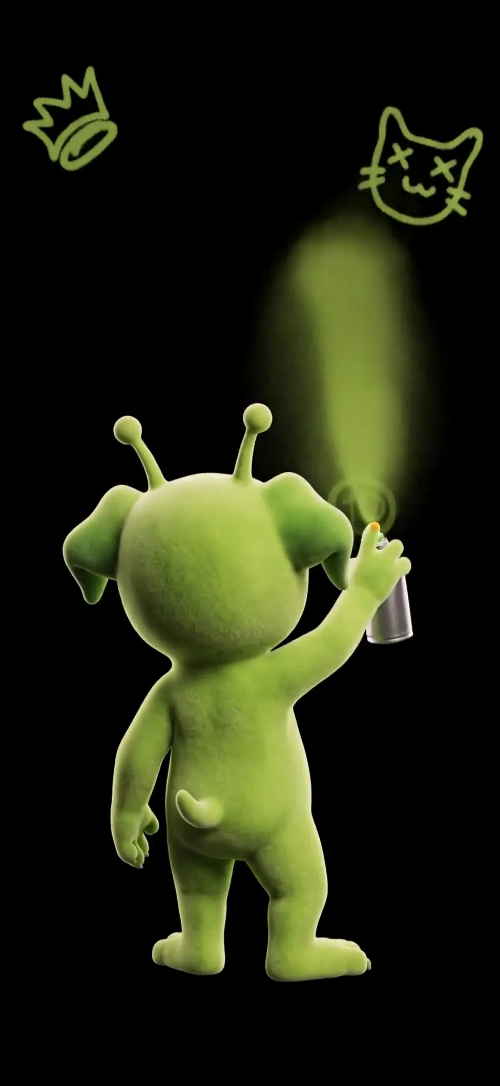 Cute Green Alien Puppy Graffiti 4K Live Wallpaper