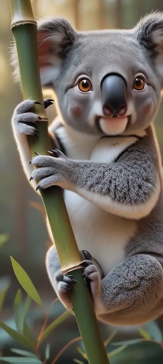 Cute Animated Koala Hugging Bamboo Wallpaper