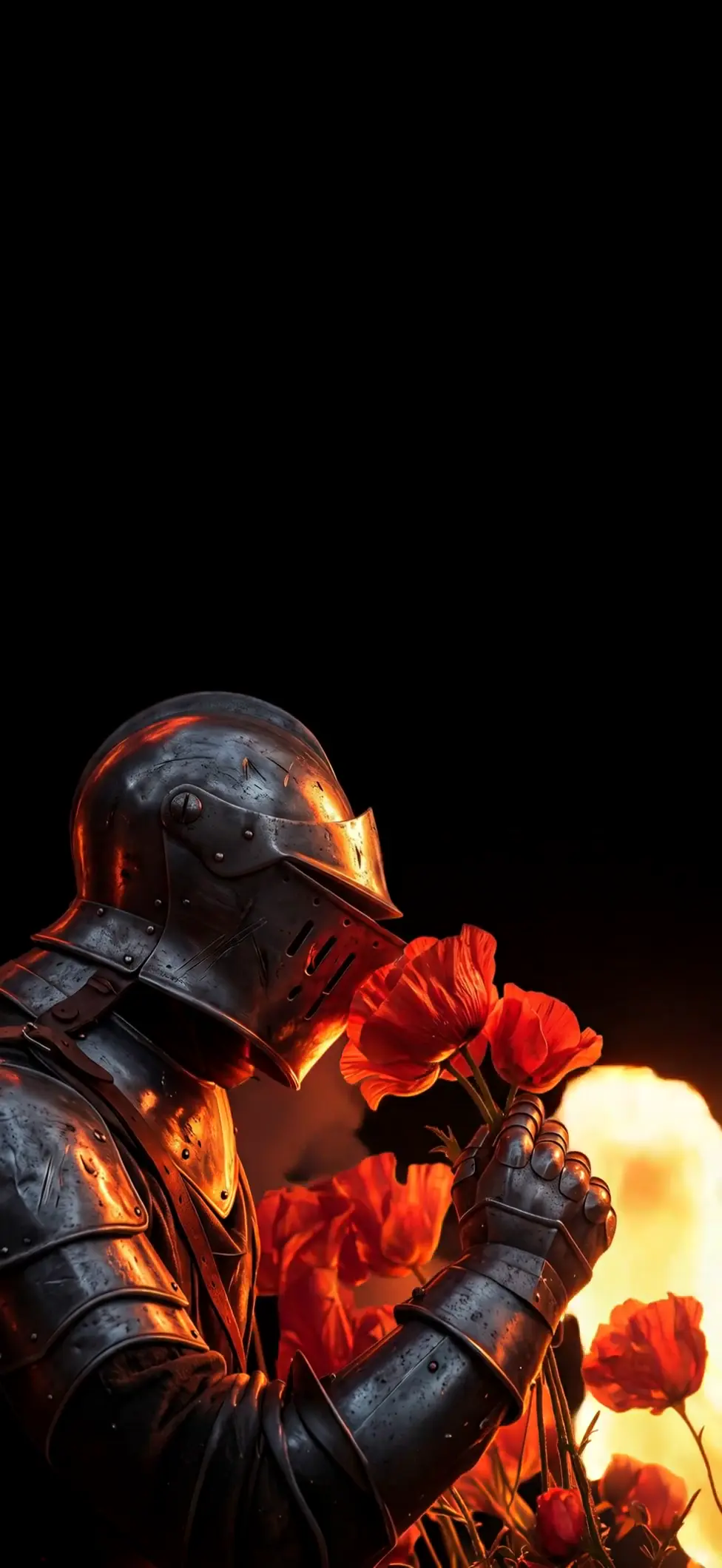 Armored Knight with Poppies Dark Fantasy 4K Wallpaper