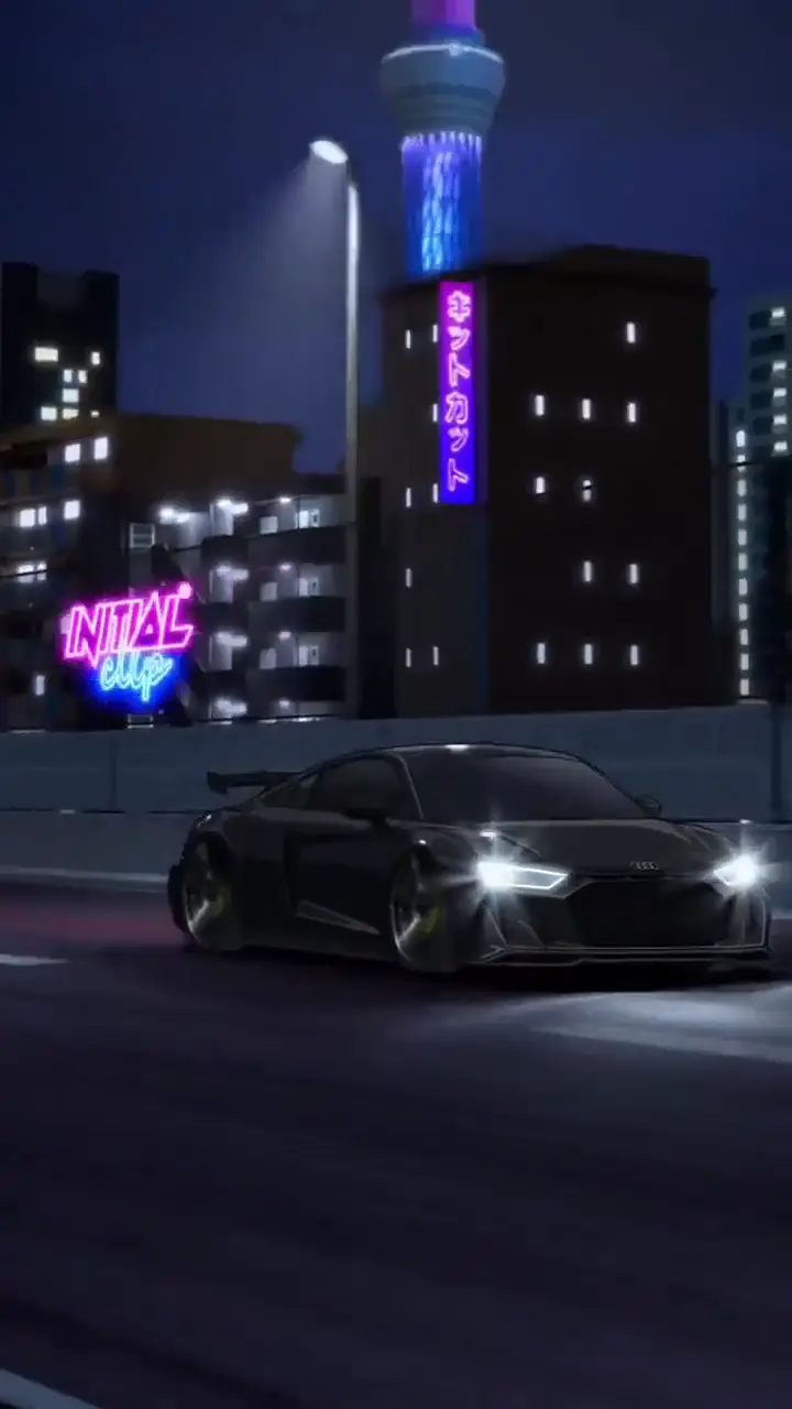Audi R8 Night Drive in Neon City Animated Wallpaper