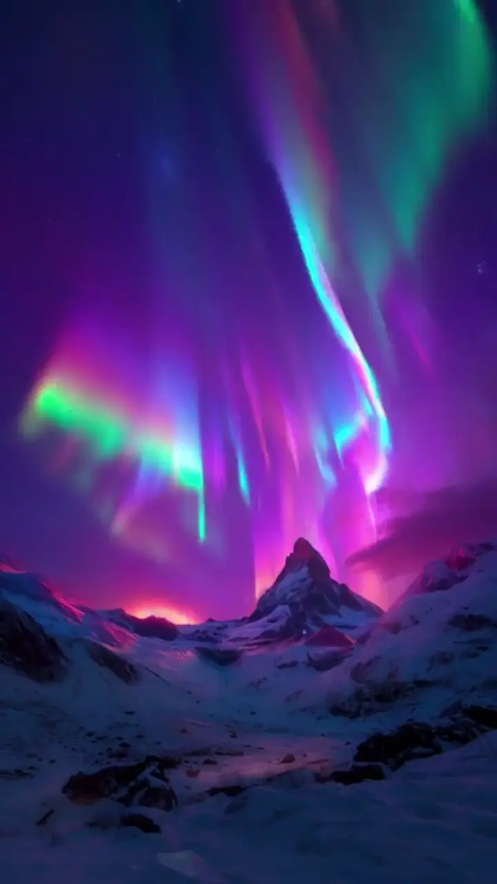 Vibrant Aurora Over Snowy Mountain 4K Live Wallpaper