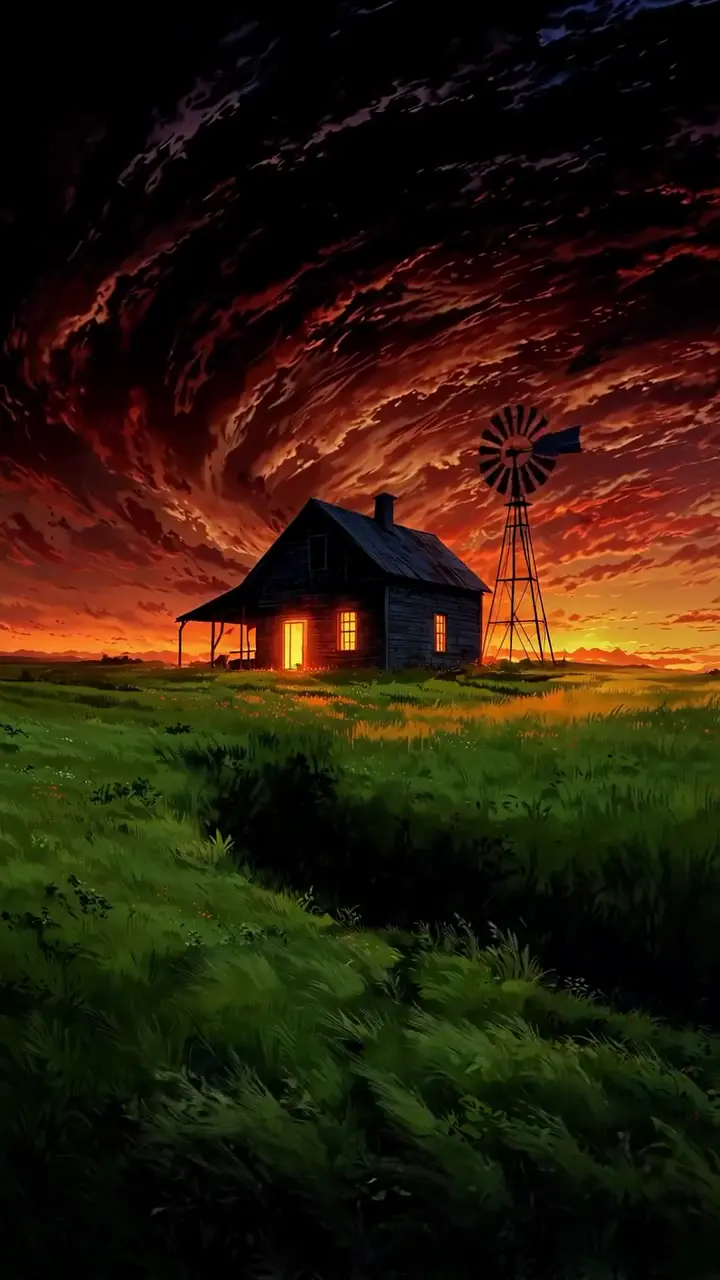 Rustic Farmhouse Sunset Landscape Live Wallpaper