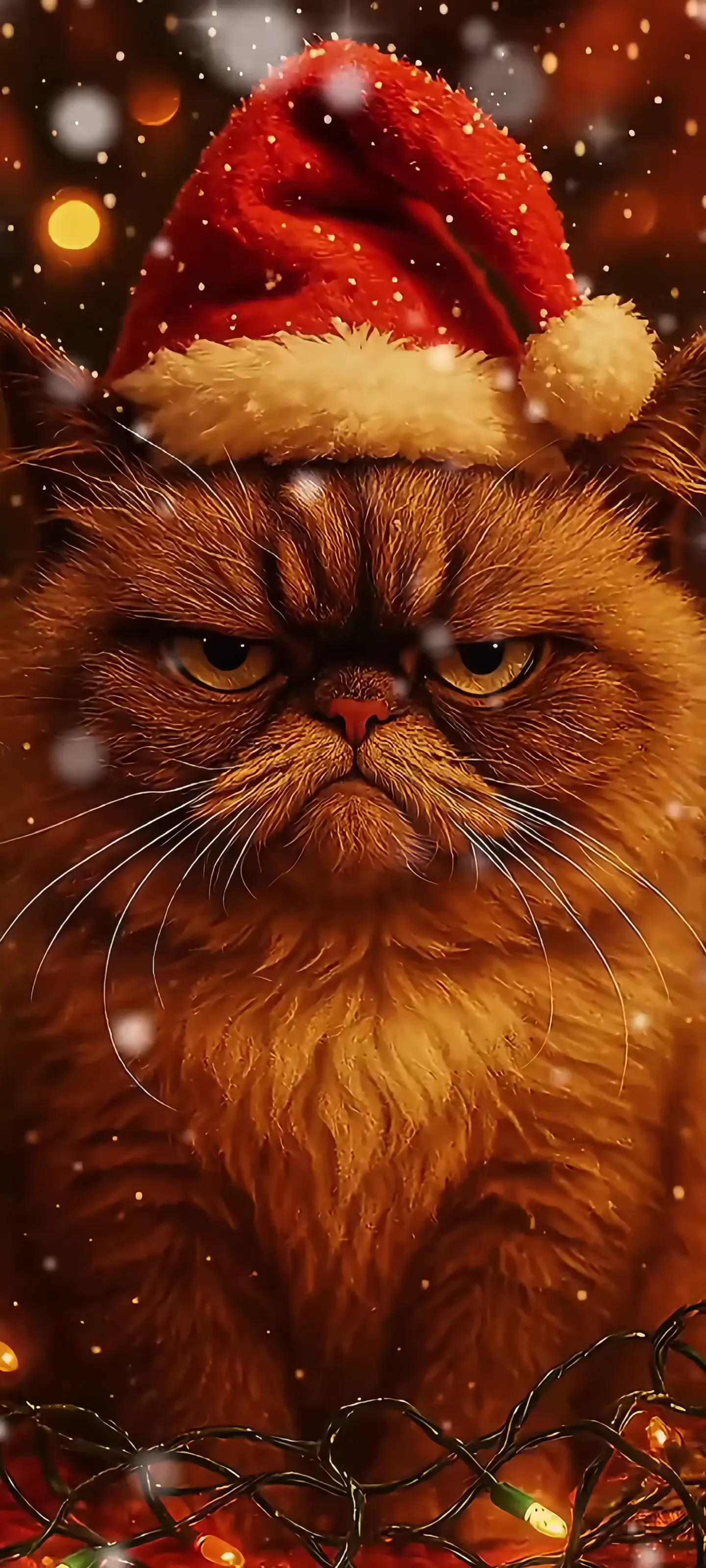 Grumpy Christmas Cat in Festive Santa Hat