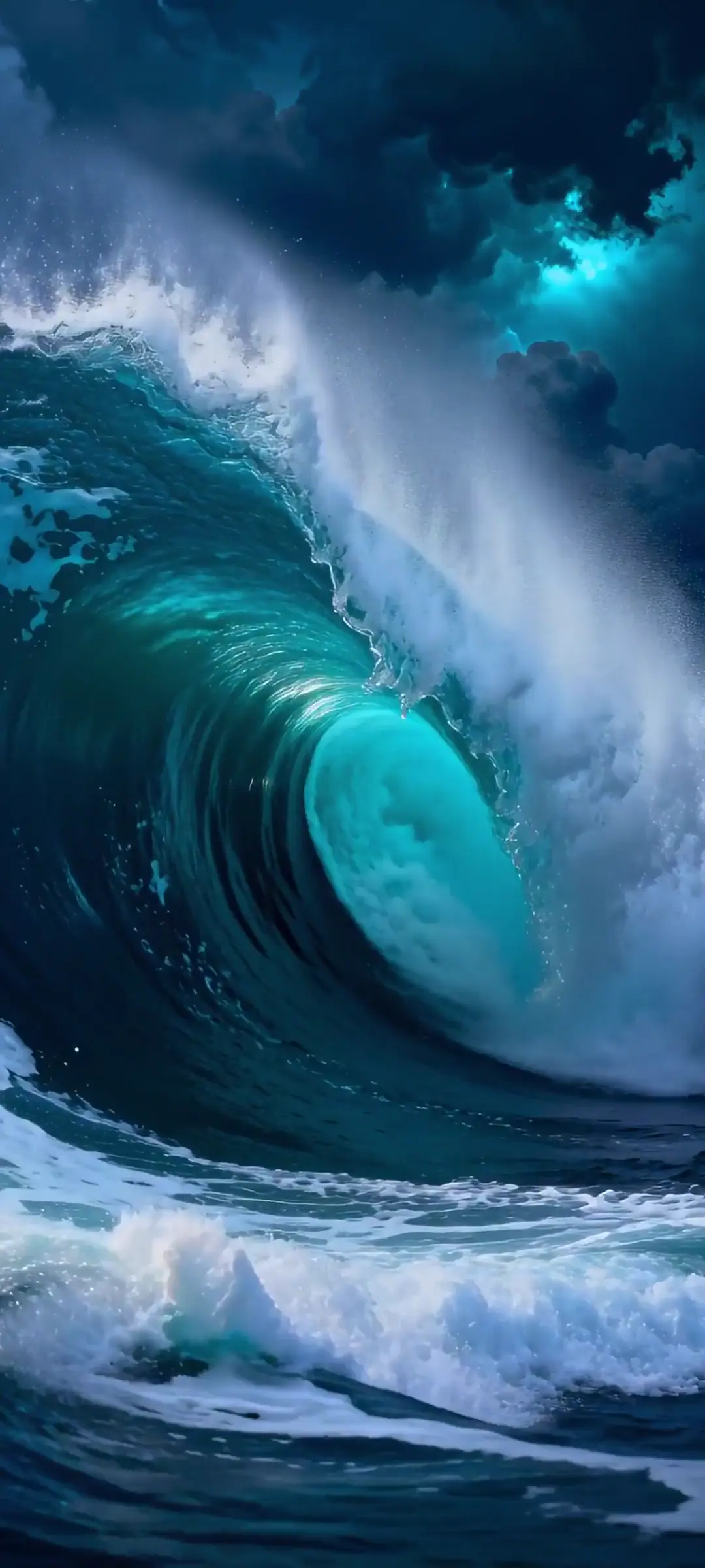 Crashing Ocean Wave with Stormy Sky in 4K Wallpaper